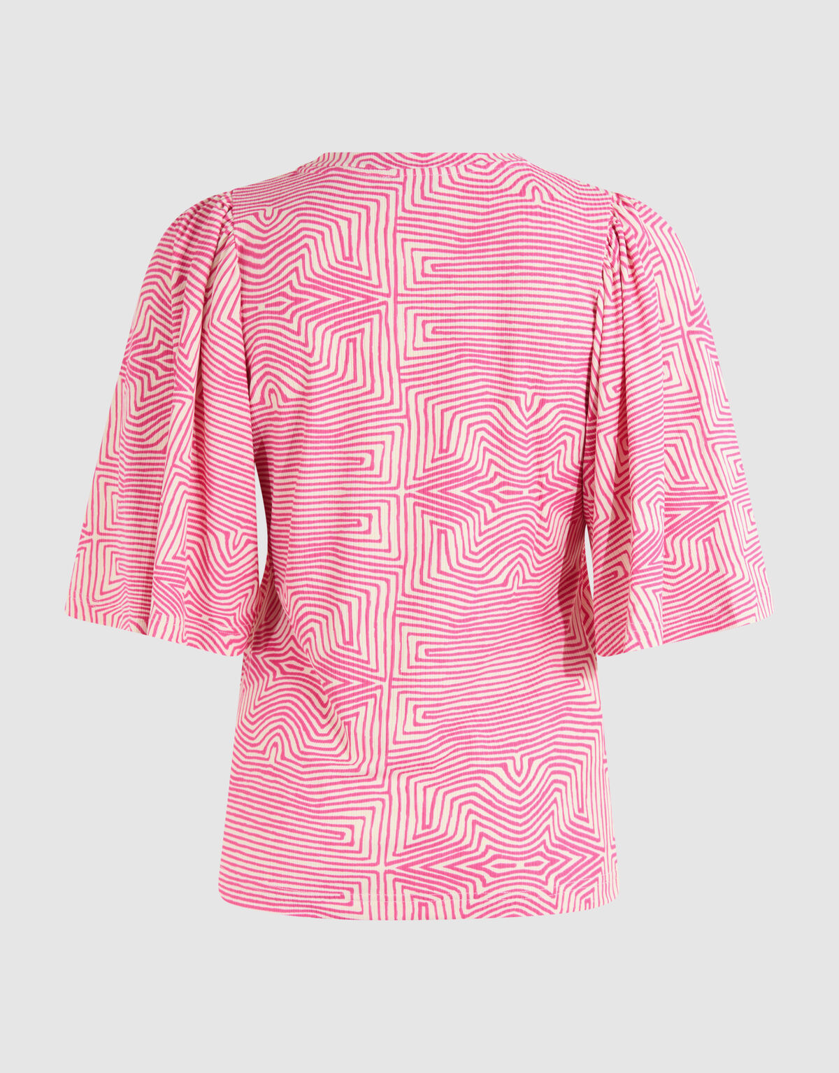 Printed Ruffle Rib Top Roze SHOEBY WOMEN