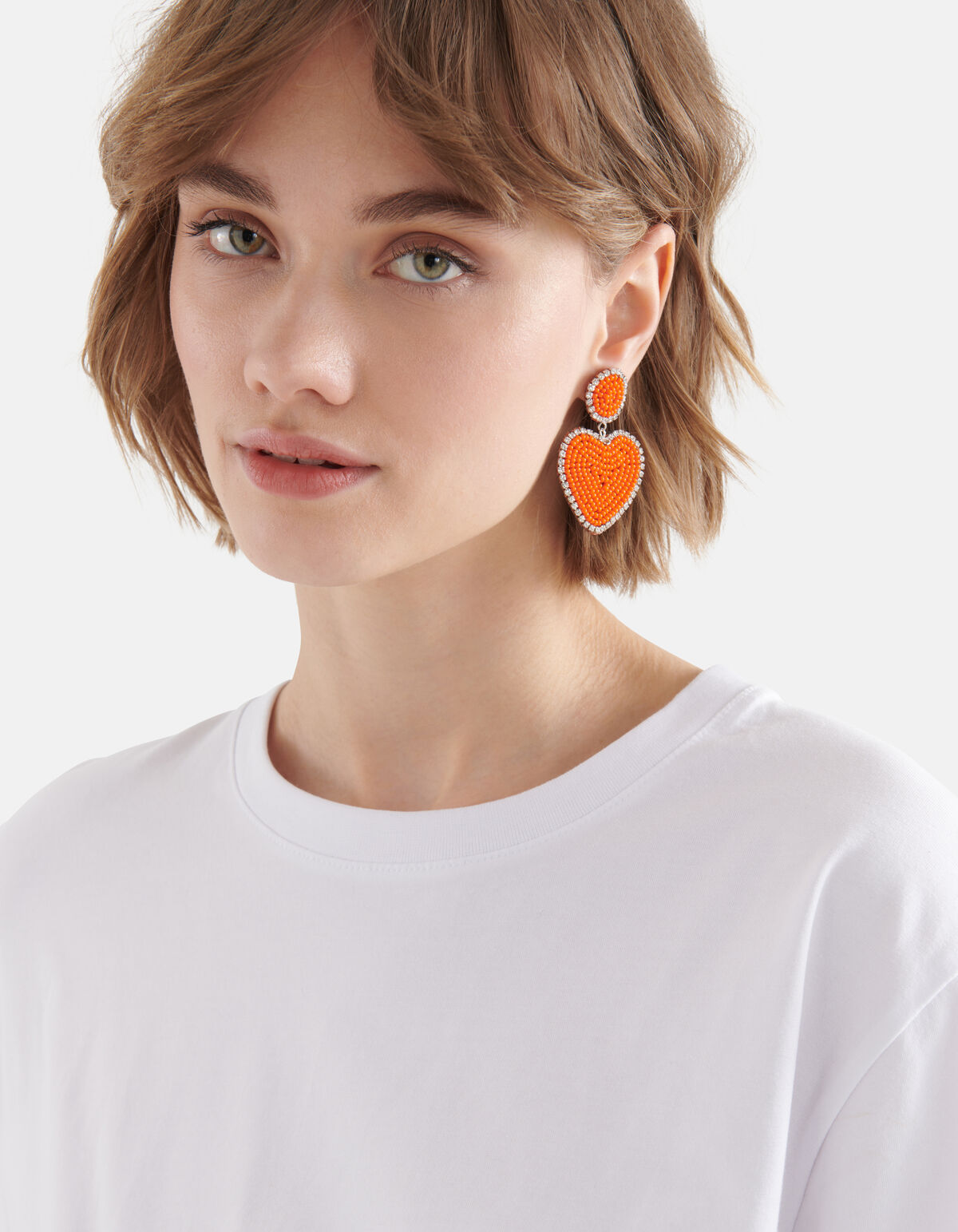 Beaded Hartjes Oorbellen Oranje SHOEBY ACCESSOIRES
