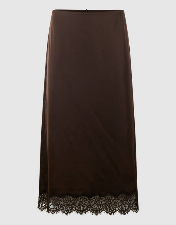 Kanten Satijnen Maxi Rok Bruin SHOEBY WOMEN