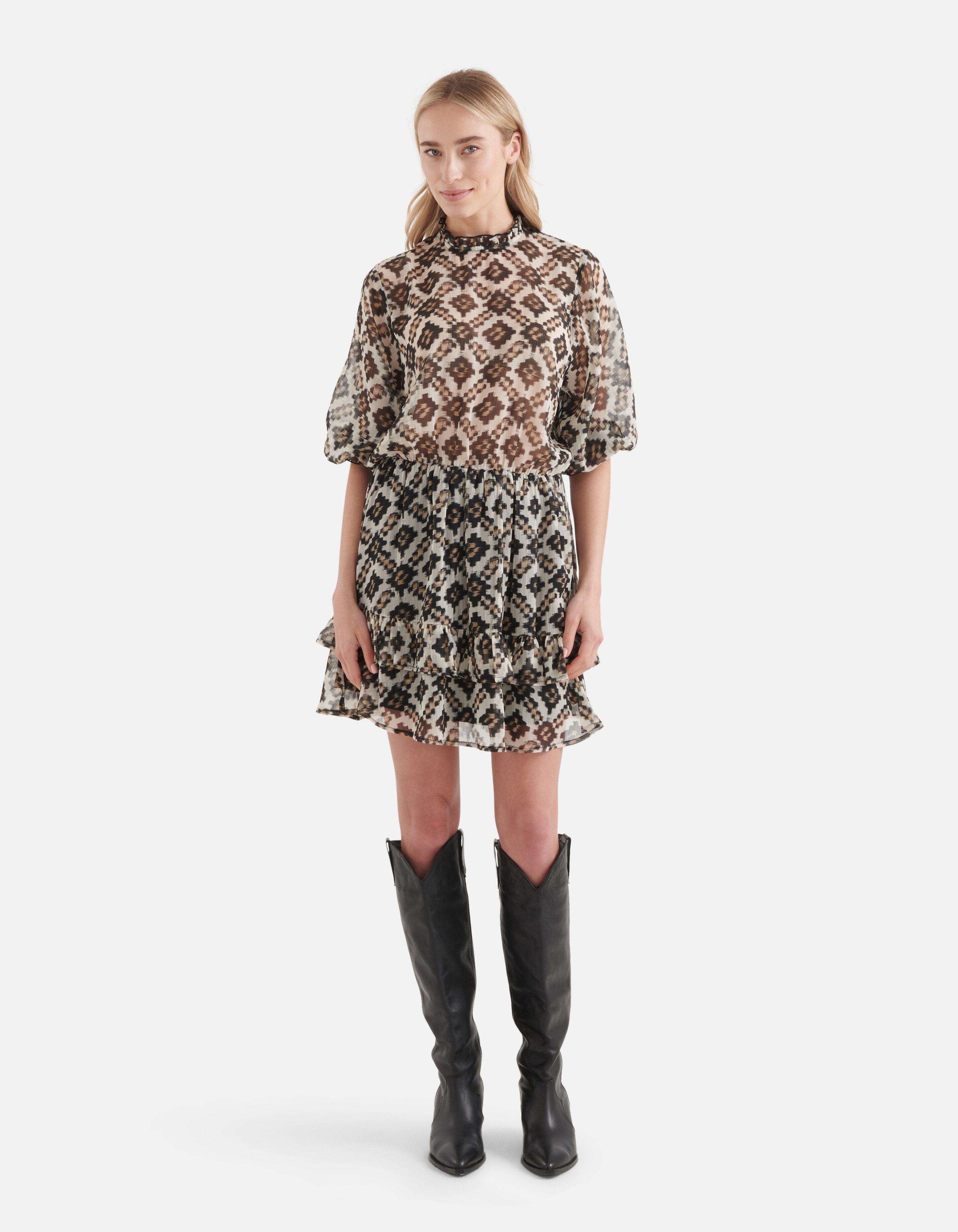 Printed Chiffon Jurk Beige SHOEBY WOMEN