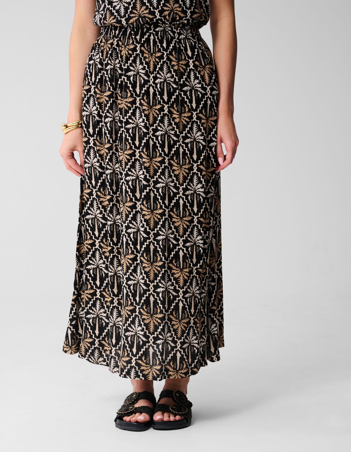 Printed Crinkle Maxi Rok Zwart/Wit SHOEBY WOMEN