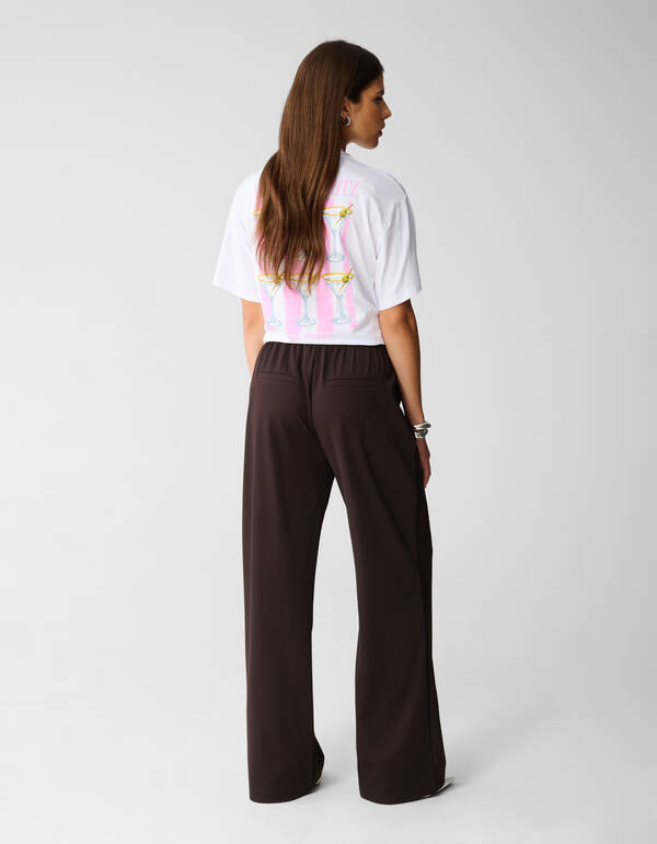 Basis Wide Leg Broek Donkerbruin SHOEBY WOMEN