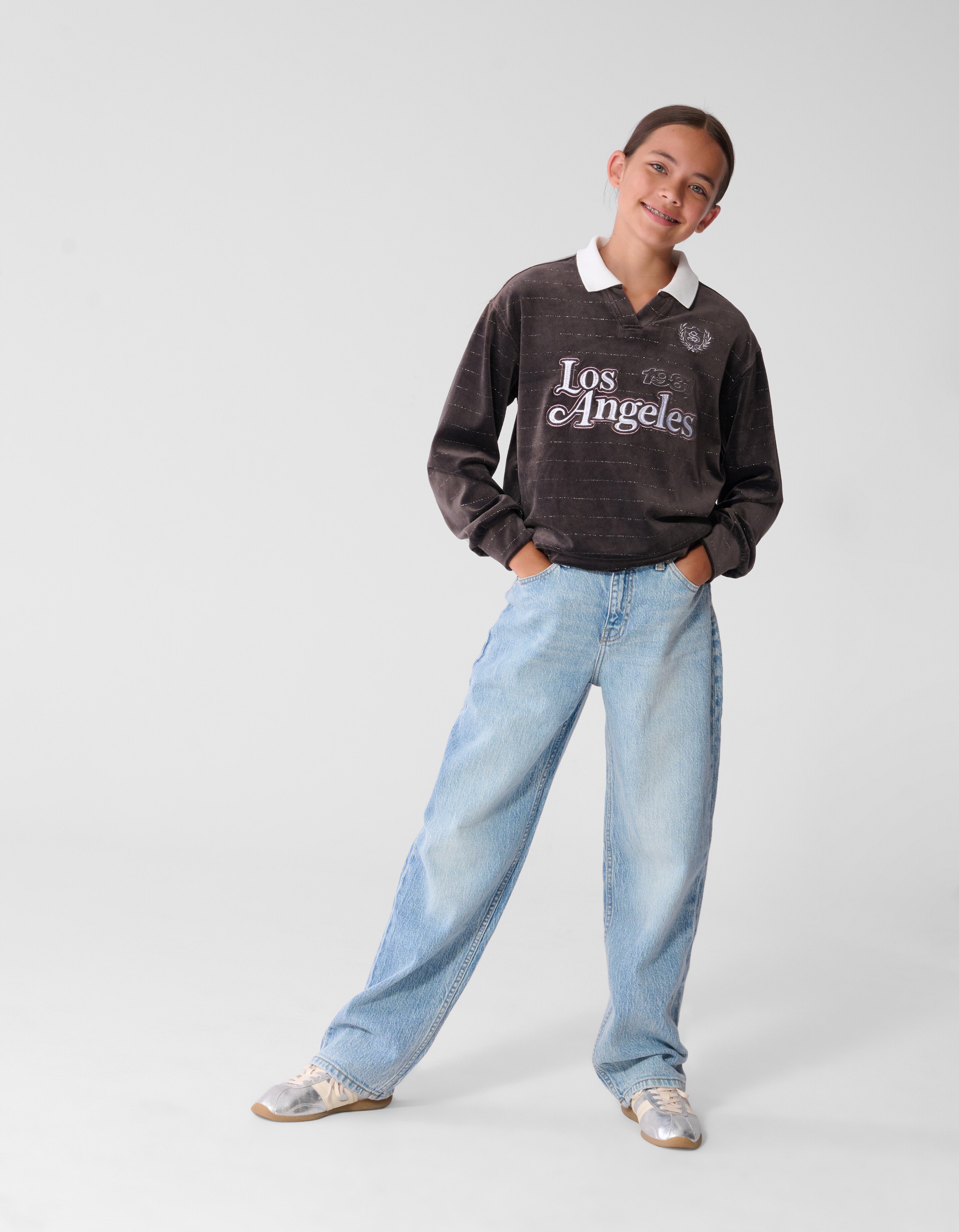 Velvet Sporty Longsleeve Top Donkerbruin SHOEBY GIRLS