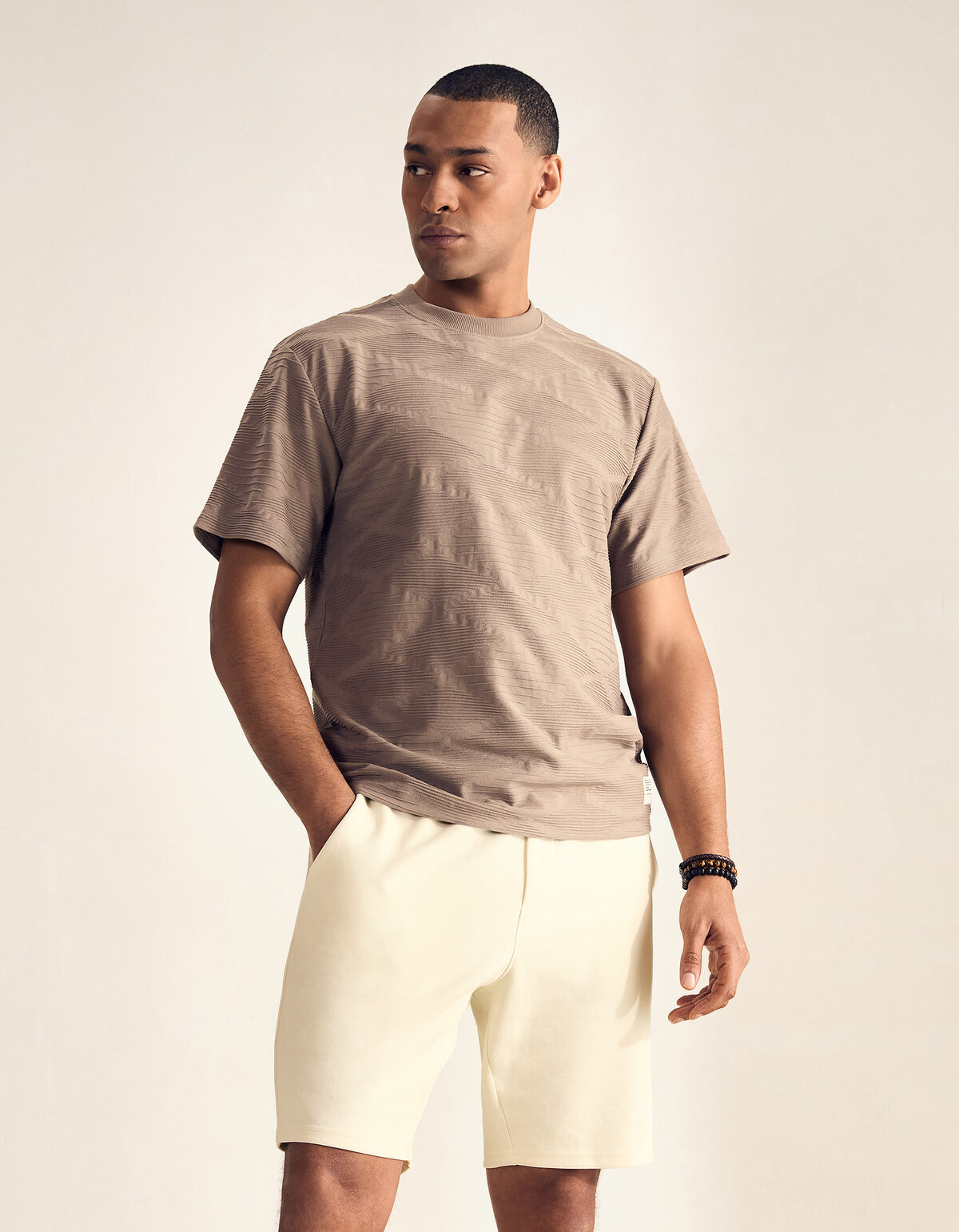 Wave Structuur T-shirt Lichtbruin SHOEBY MEN