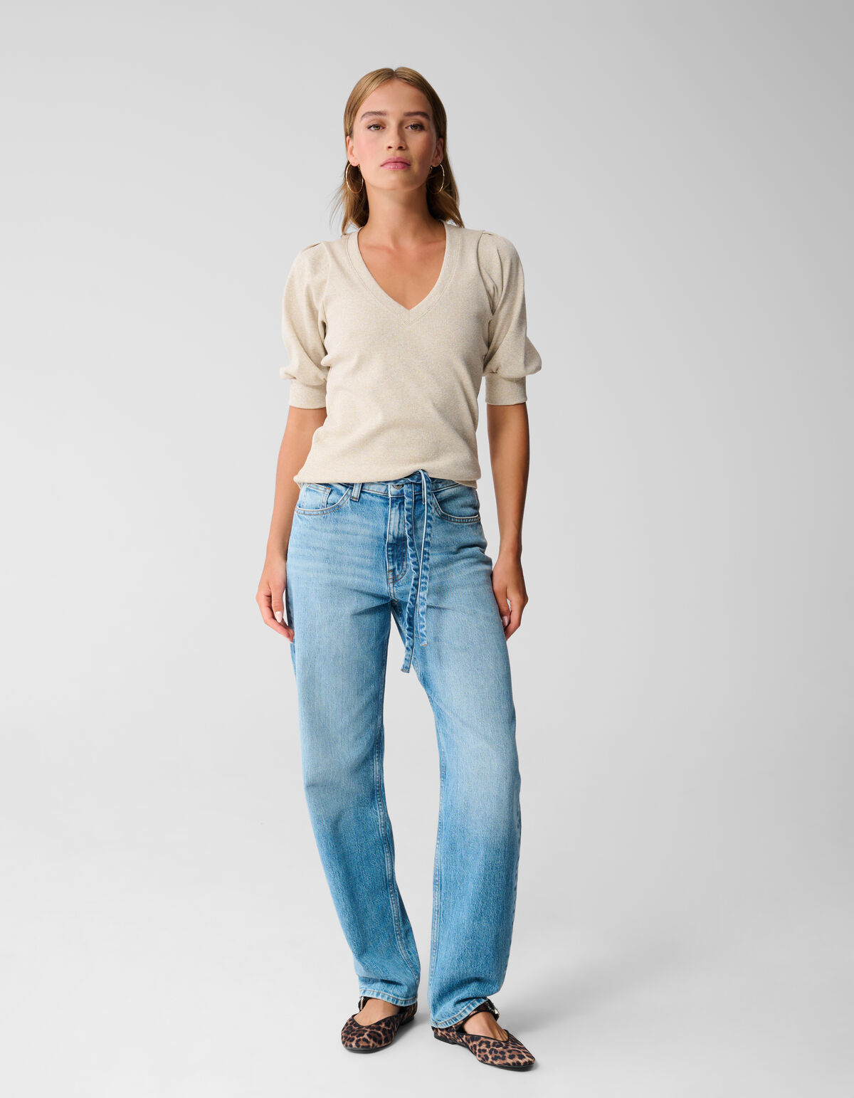 Puff V-hals Top Beige SHOEBY WOMEN