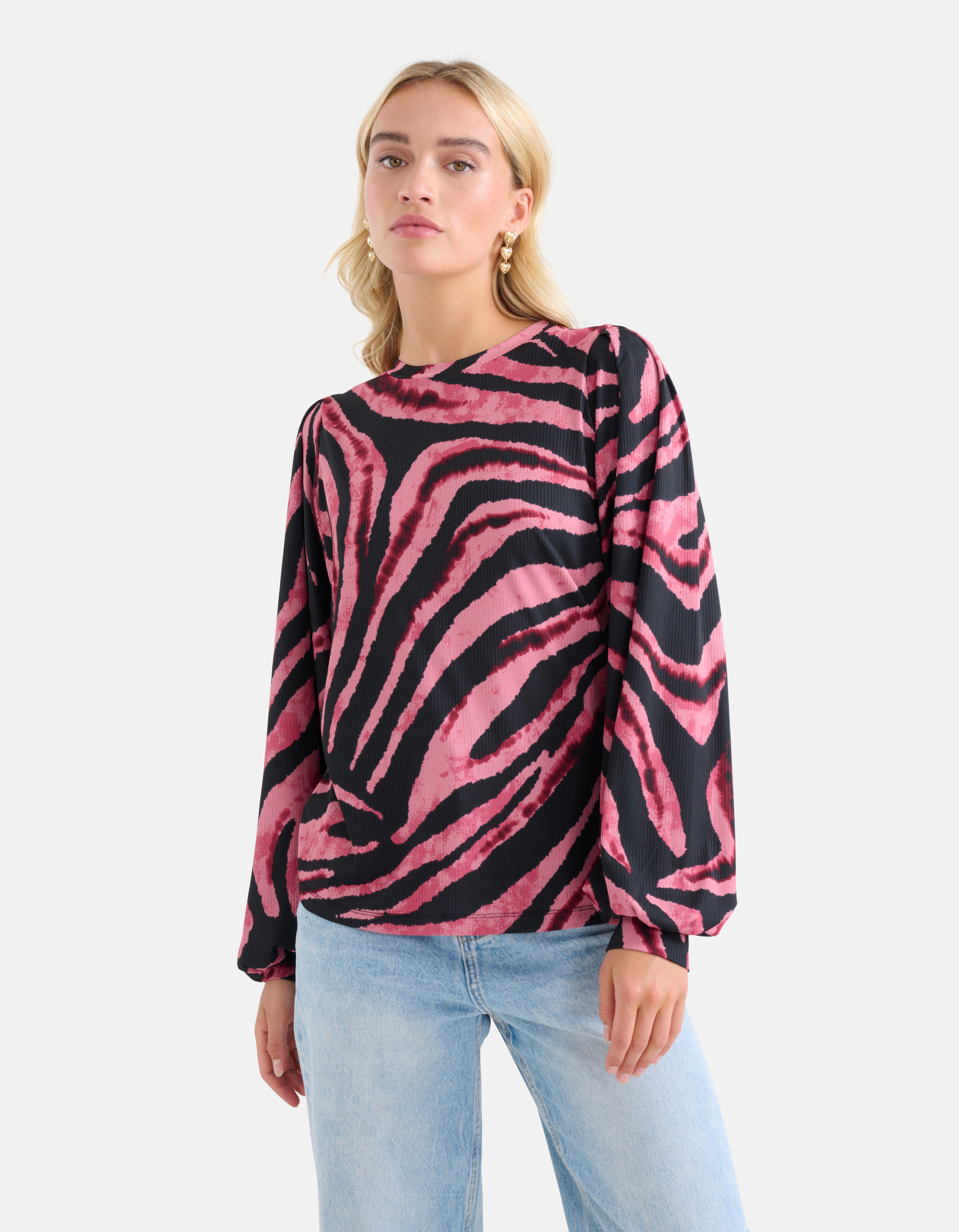 Printed Rib Longsleeve Roze SHOEBY WOMEN