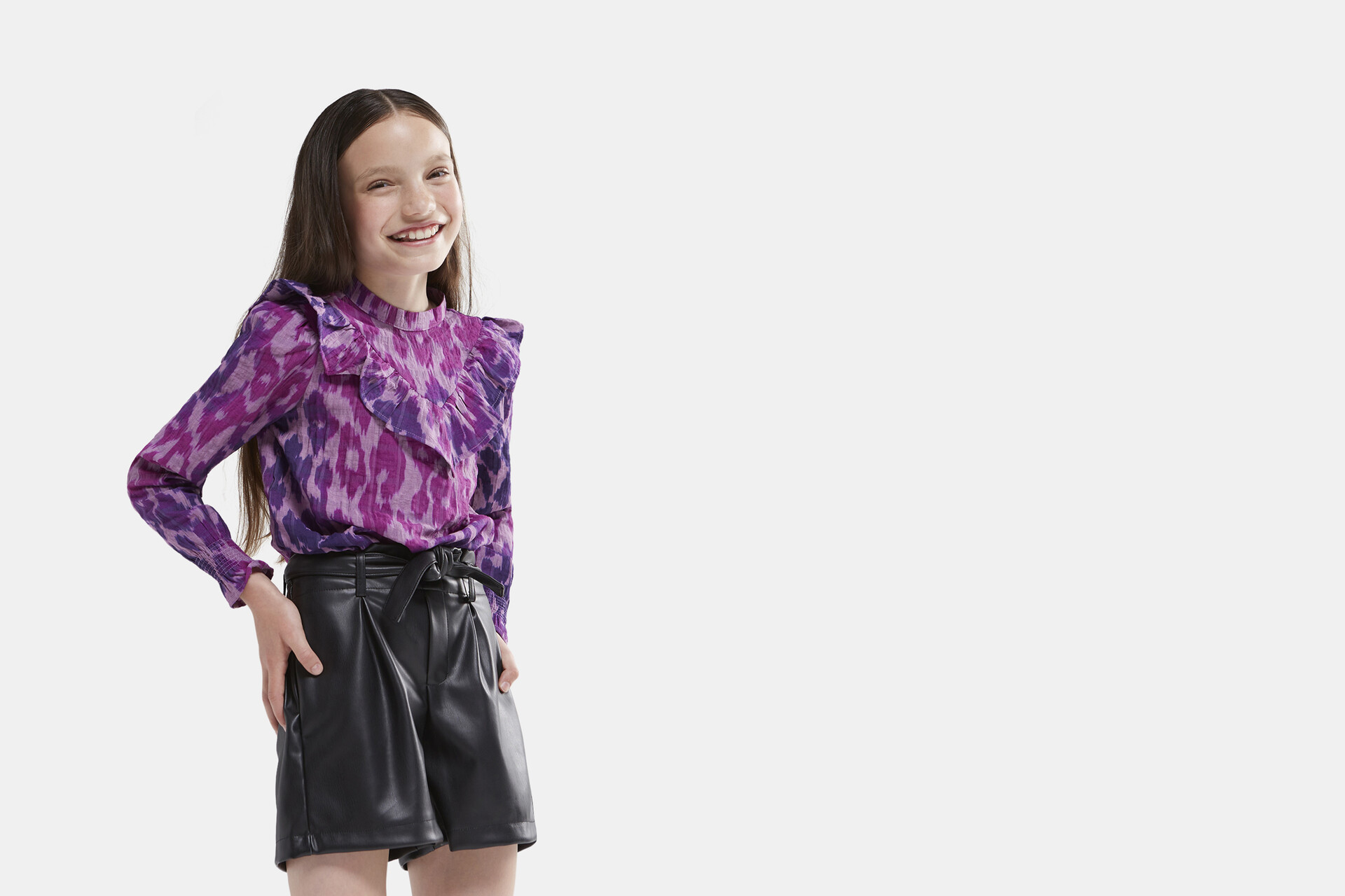 Vegan Leren Paperbag Short Zwart SHOEBY GIRLS