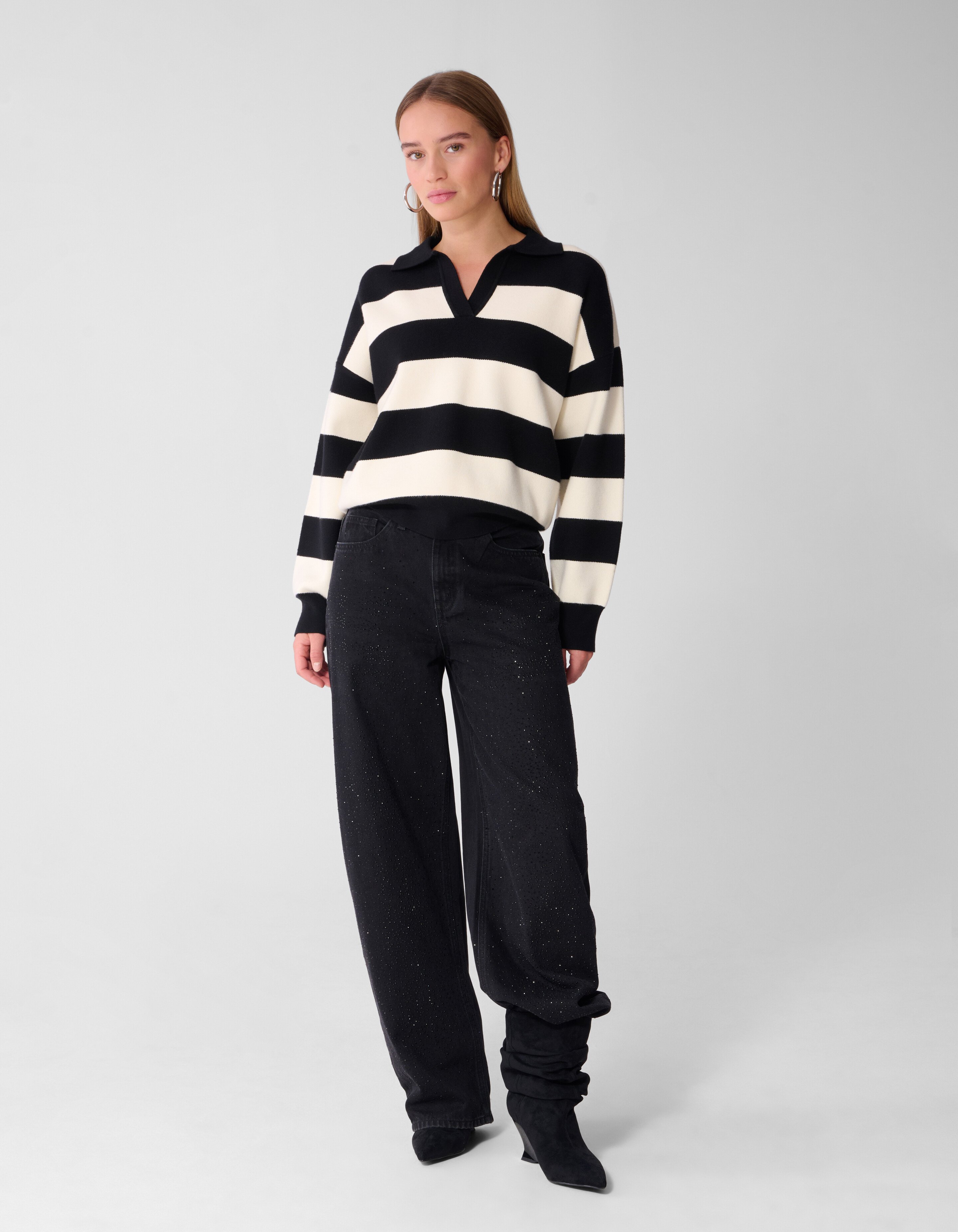 Gestreepte Gebreide Polo Zwart/Wit SHOEBY WOMEN