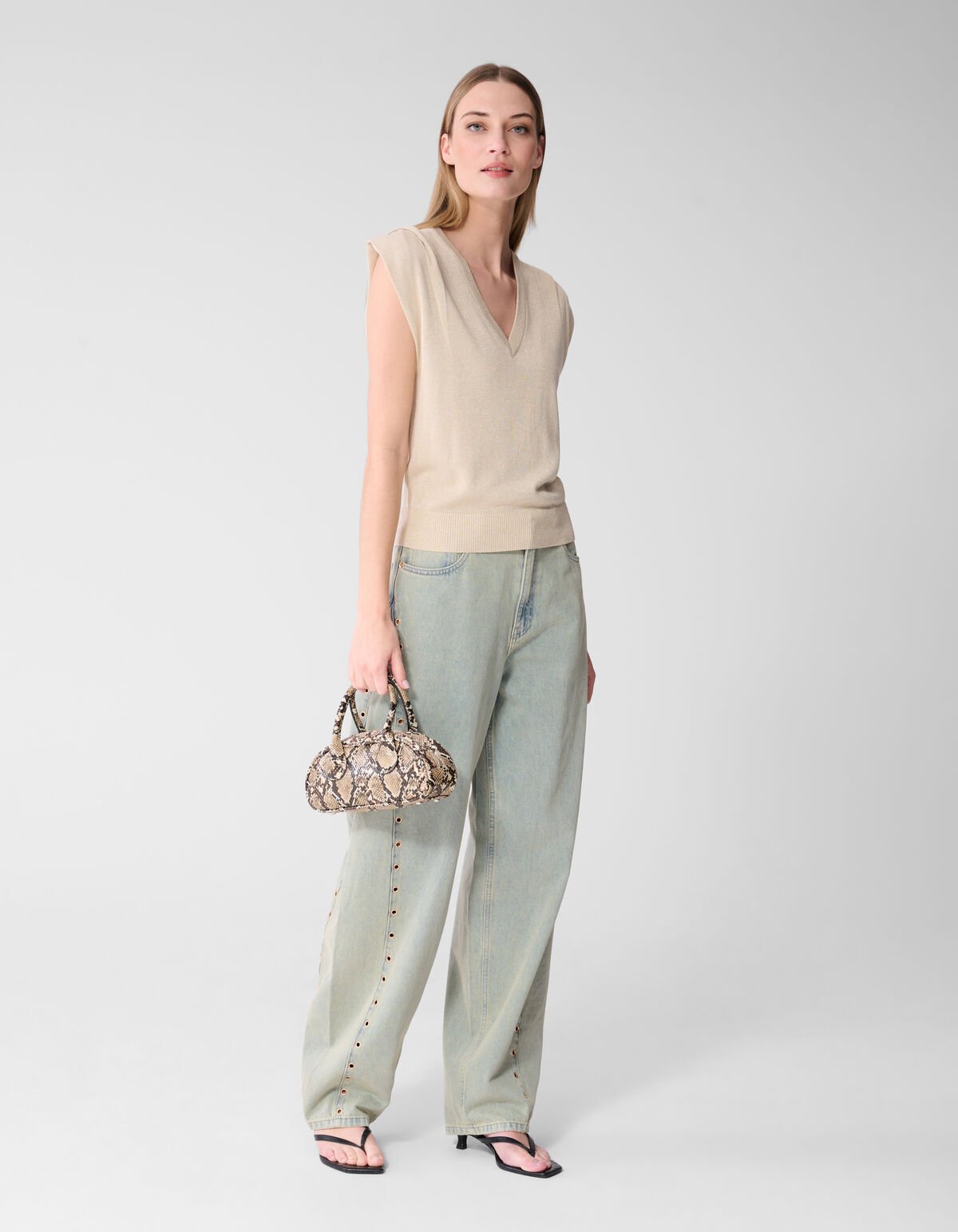 Glitter V-Neck Top Zand SHOEBY WOMEN