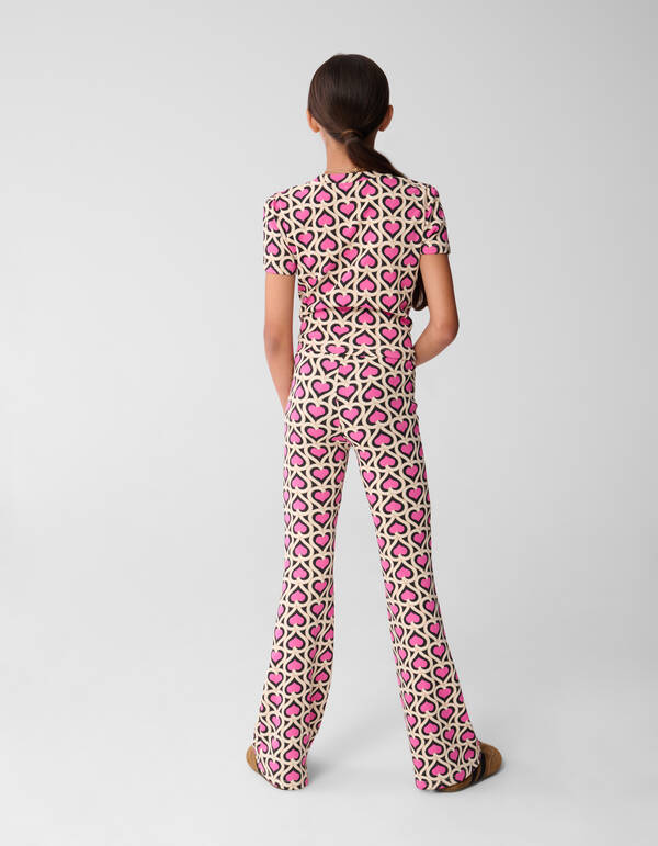 Heart Printed Rib Flared Legging Roze SHOEBY GIRLS