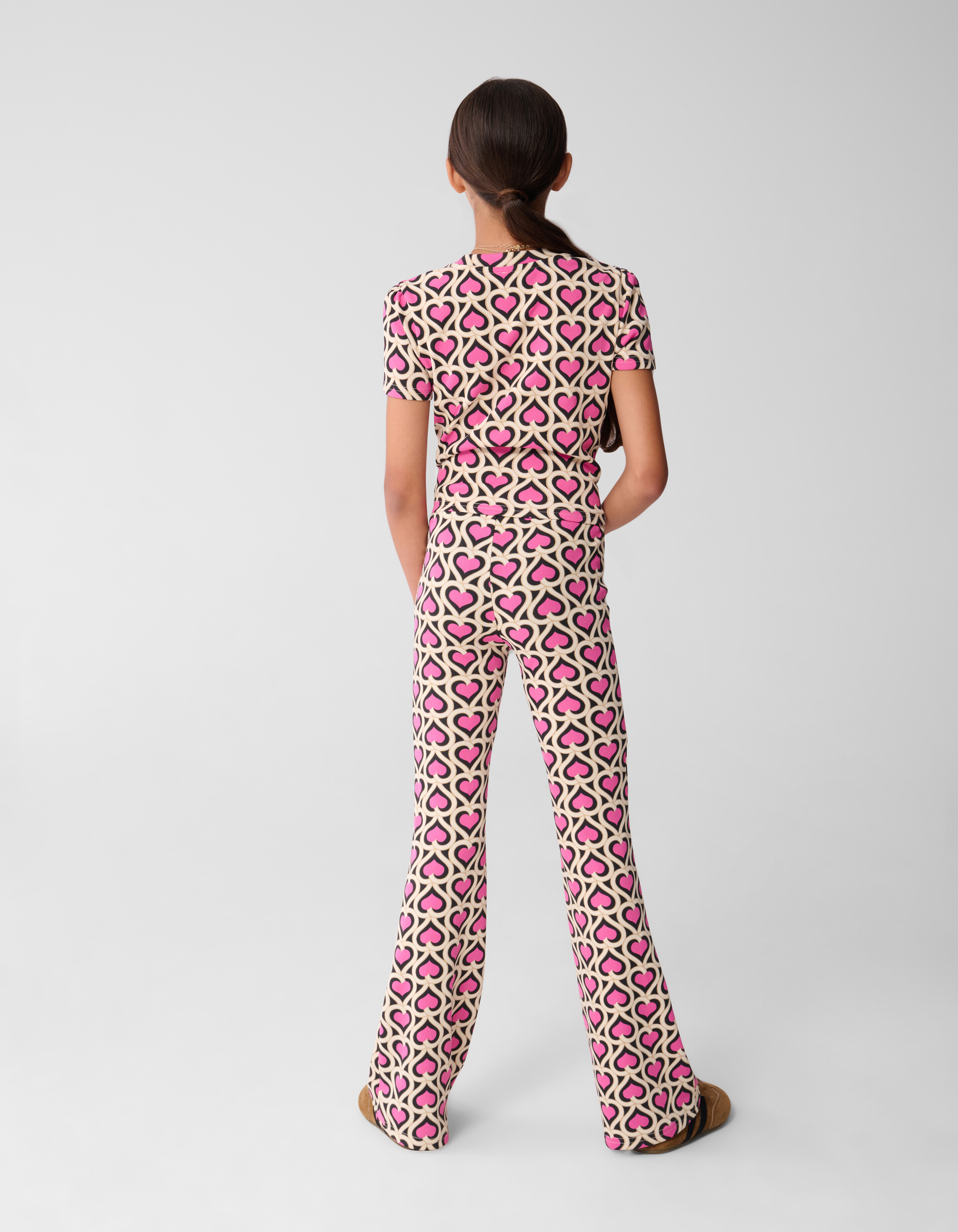 Heart Printed Rib Flared Legging Roze SHOEBY GIRLS