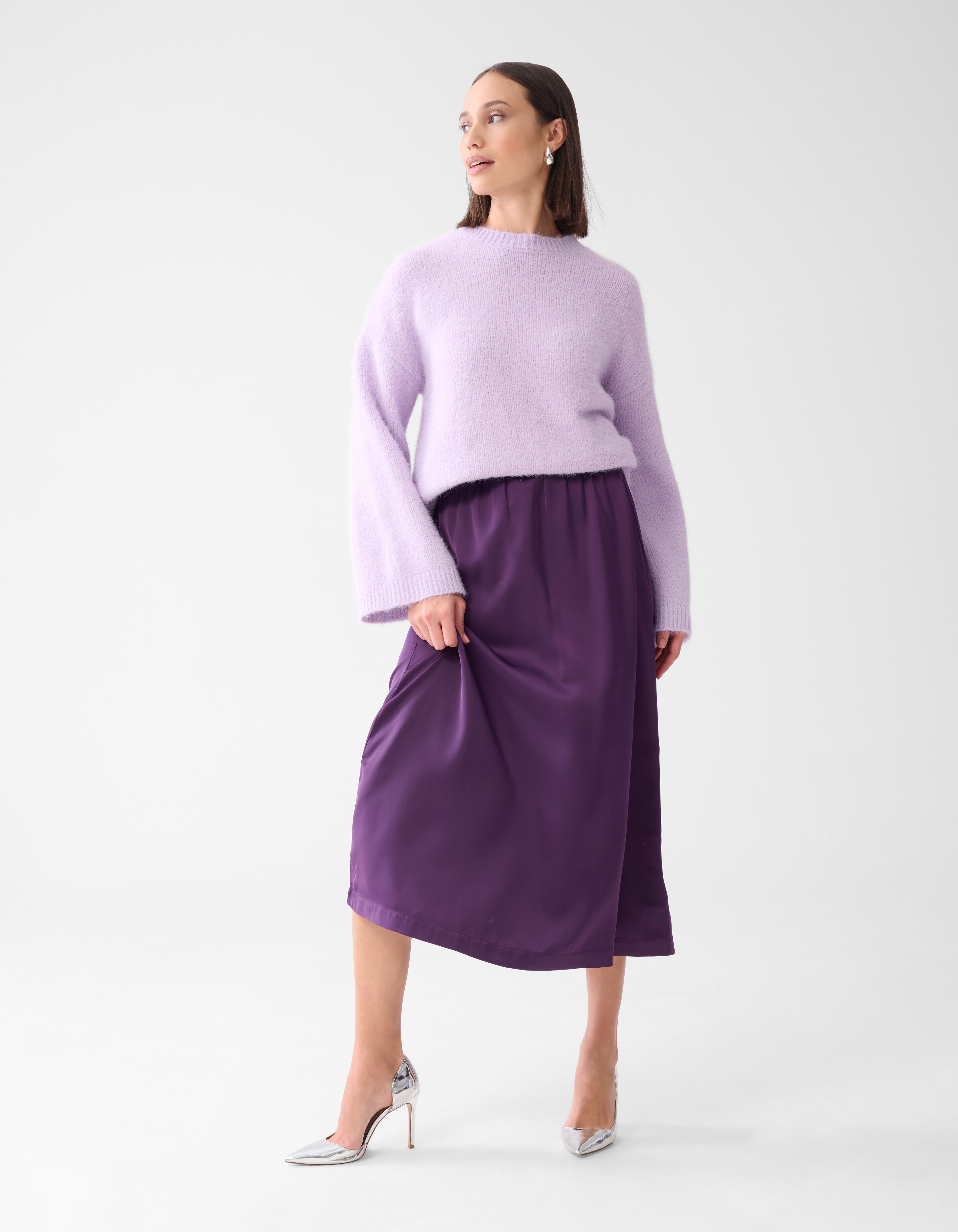 Satijnen Maxi Rok Donkerpaars SHOEBY WOMEN