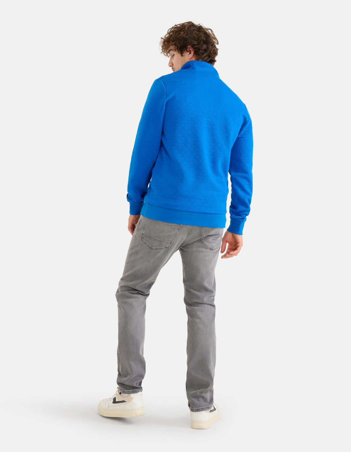 Half Zip Quilted Structuur Sweater Blauw SHOEBY MEN
