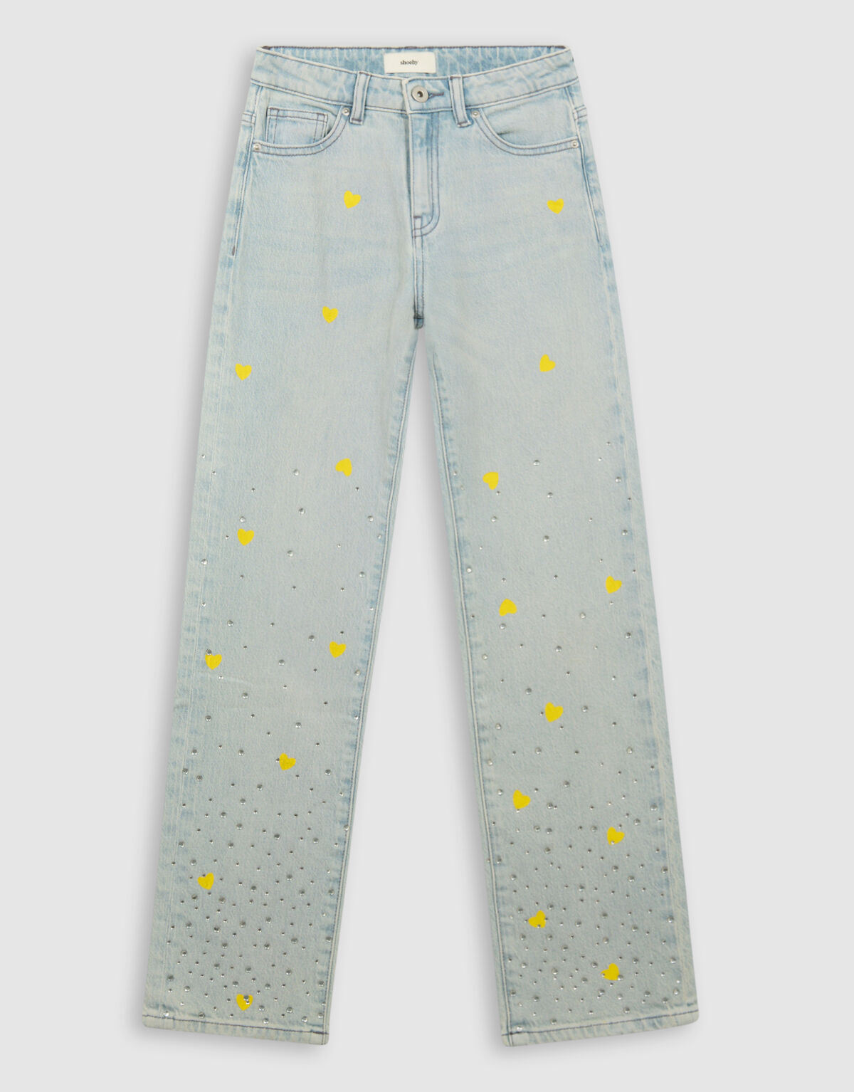 Strass Heart Wide Leg Jeans Bleached SHOEBY GIRLS