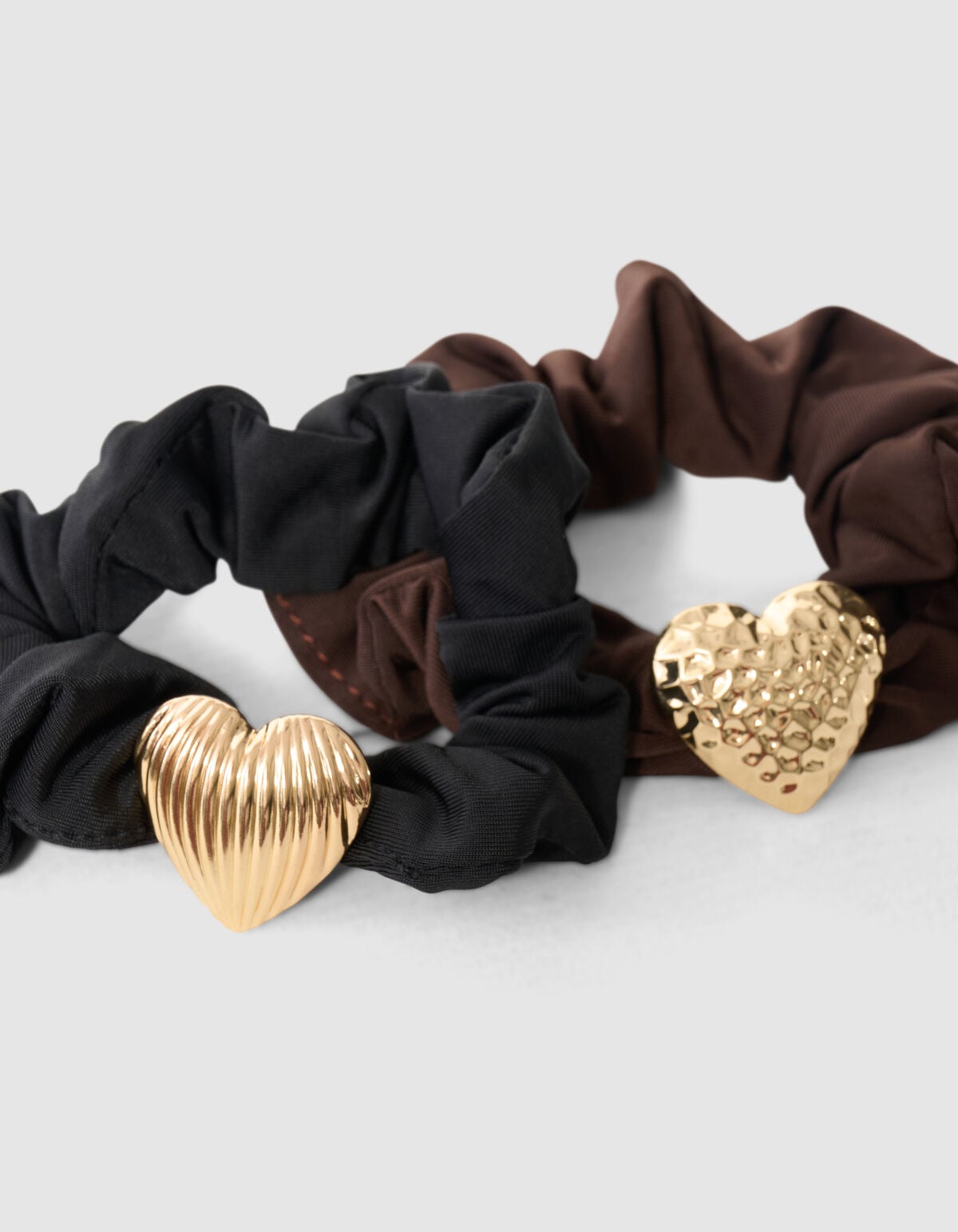 Heart Scrunchie Set Zwart/Donkerbruin SHOEBY ACCESSOIRES