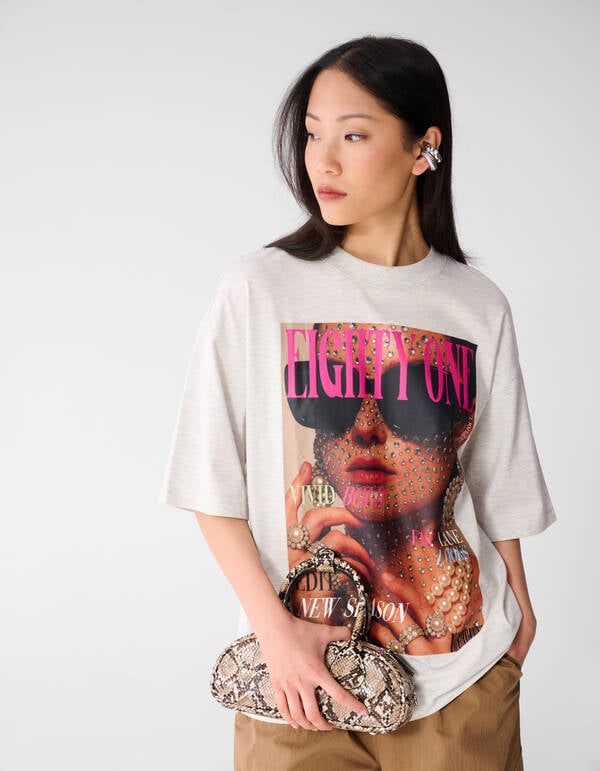Oversized Magazine Artwork T-shirt Lichtgrijs SHOEBY WOMEN