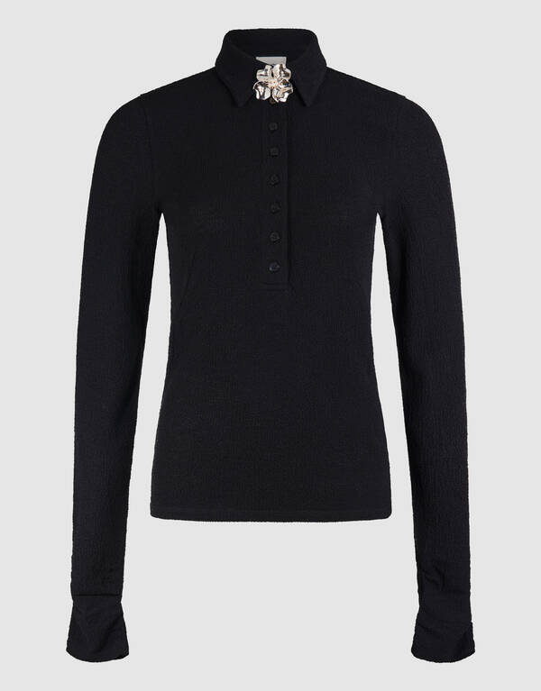 Flower Polo Top Zwart SHOEBY WOMEN