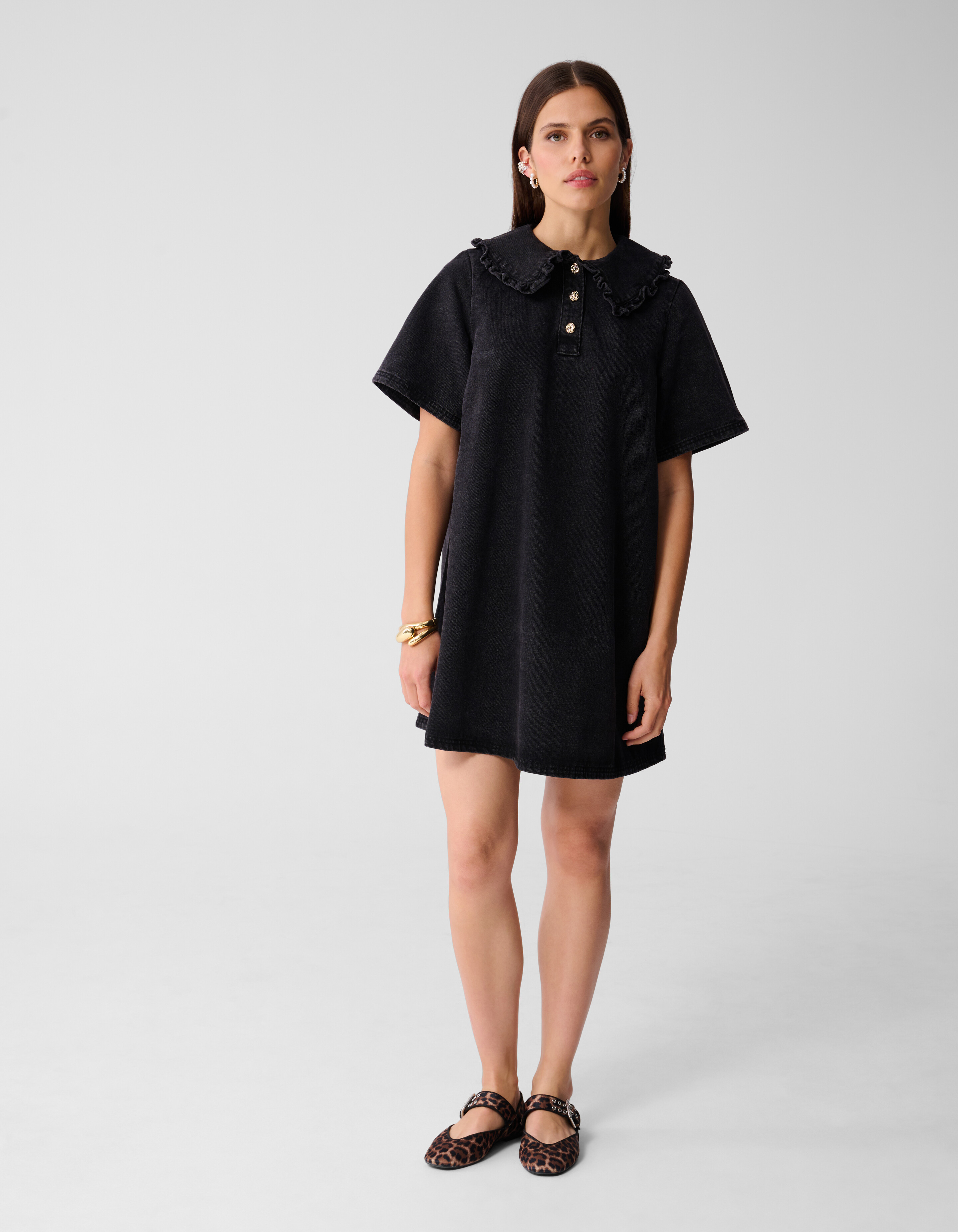 Denim Collar Midi Jurk Zwart SHOEBY WOMEN