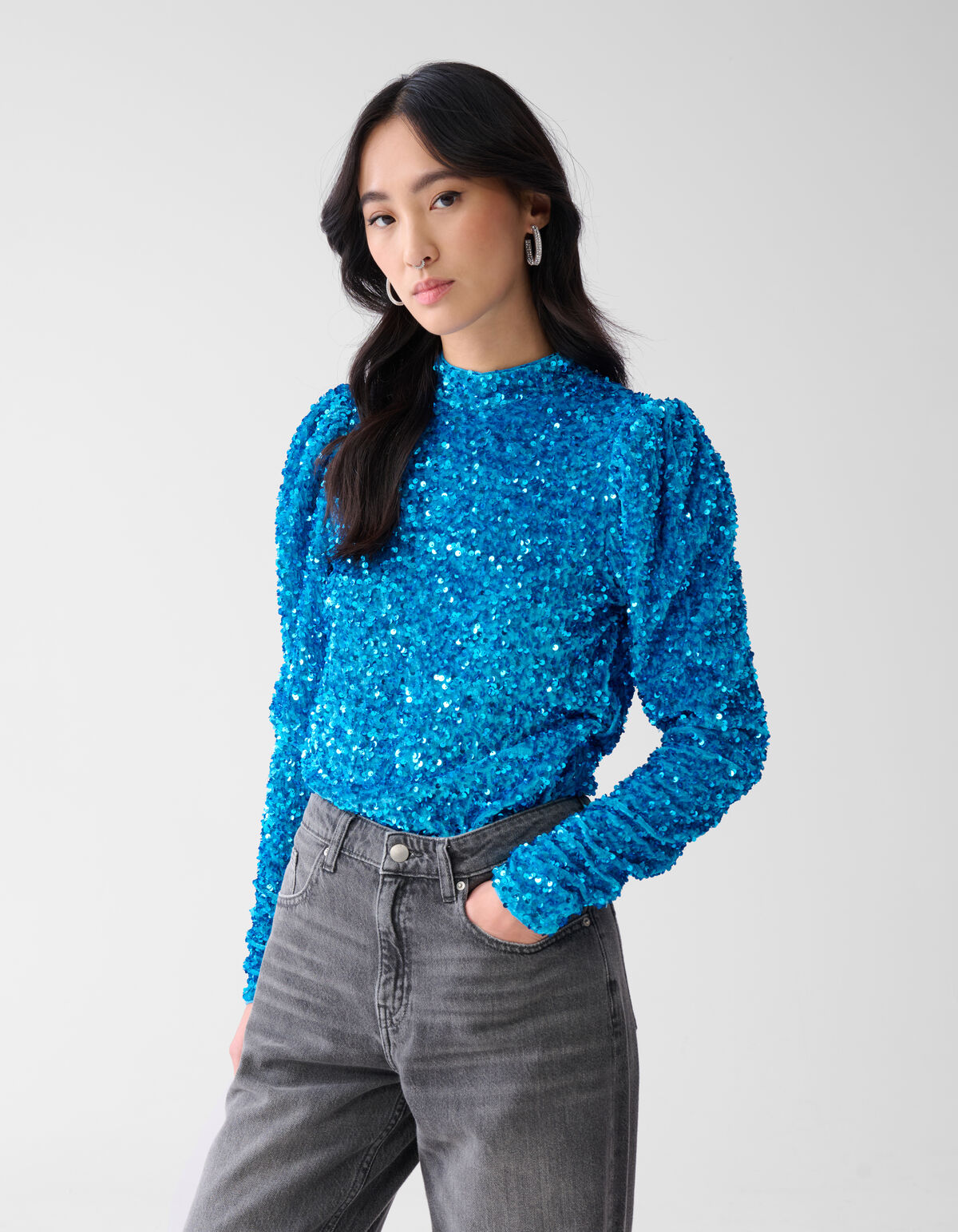 Velvet Pailletten Top Blauw SHOEBY WOMEN