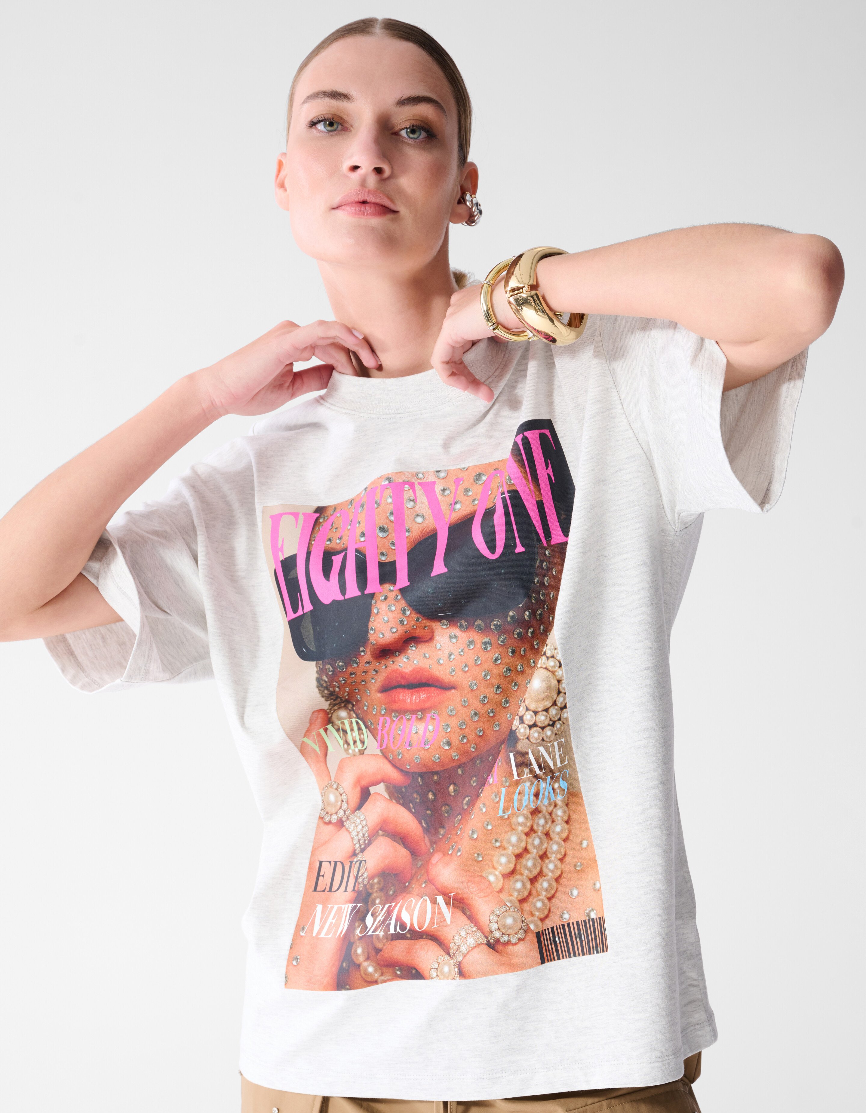 Oversized Magazine Artwork T-shirt Lichtgrijs SHOEBY WOMEN