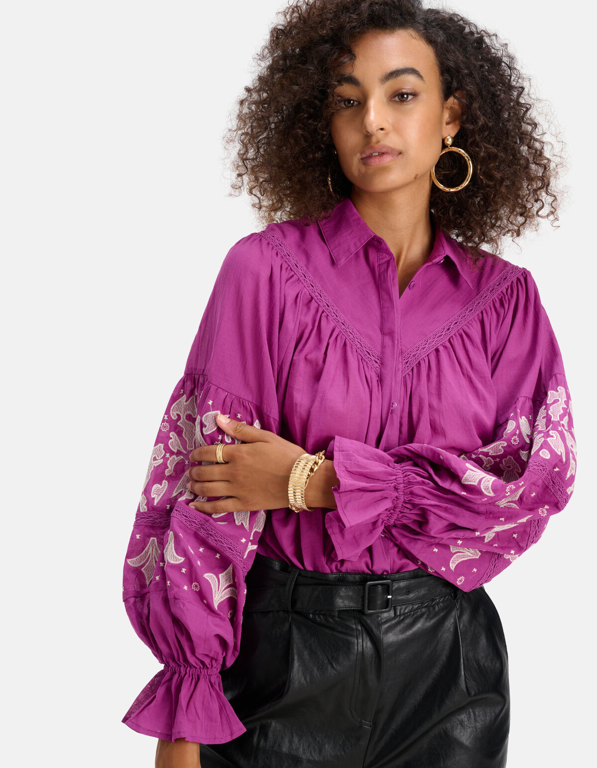 Embroidery Blouse Paars SHOEBY WOMEN