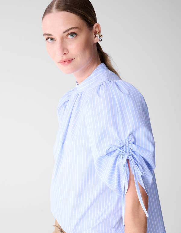 Pinstripe Cord Sleeve Blouse Lichtblauw SHOEBY WOMEN
