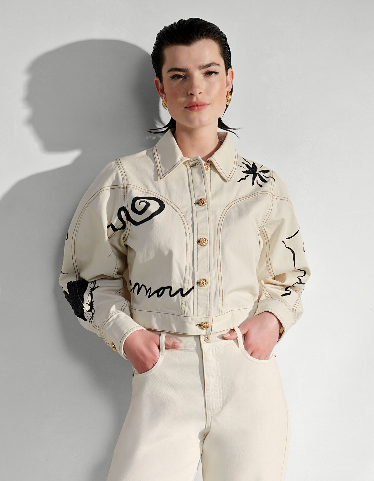 Printed Denim Jack Gebroken Wit SHOEBY WOMEN