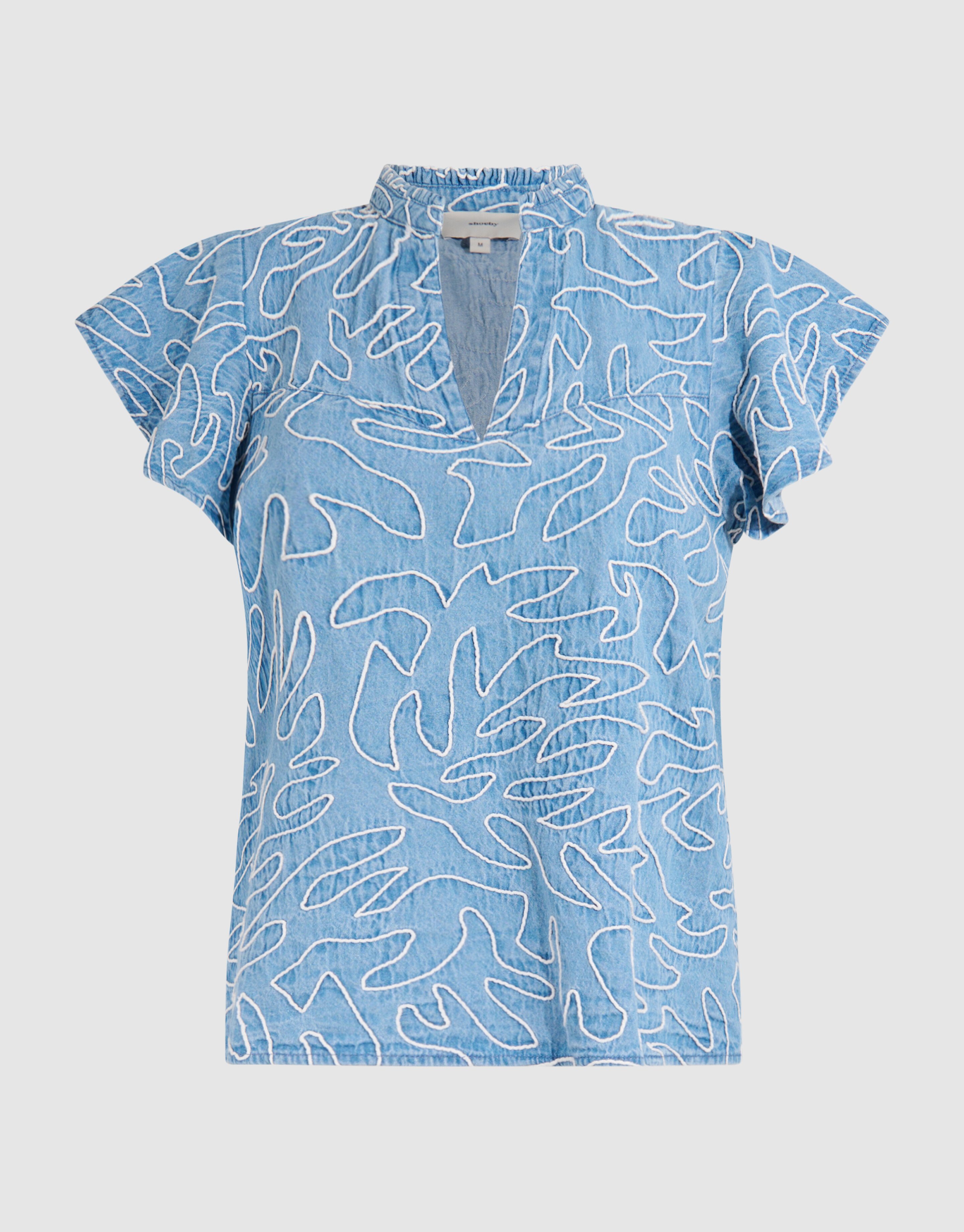 Denim Ruffle Cord Top Blauw SHOEBY WOMEN