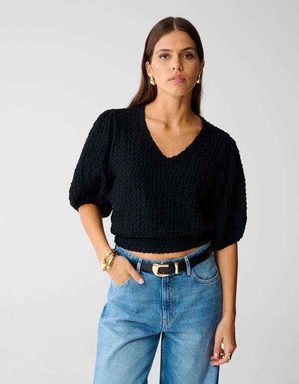 Crinkle Getailleerde Top Zwart SHOEBY WOMEN