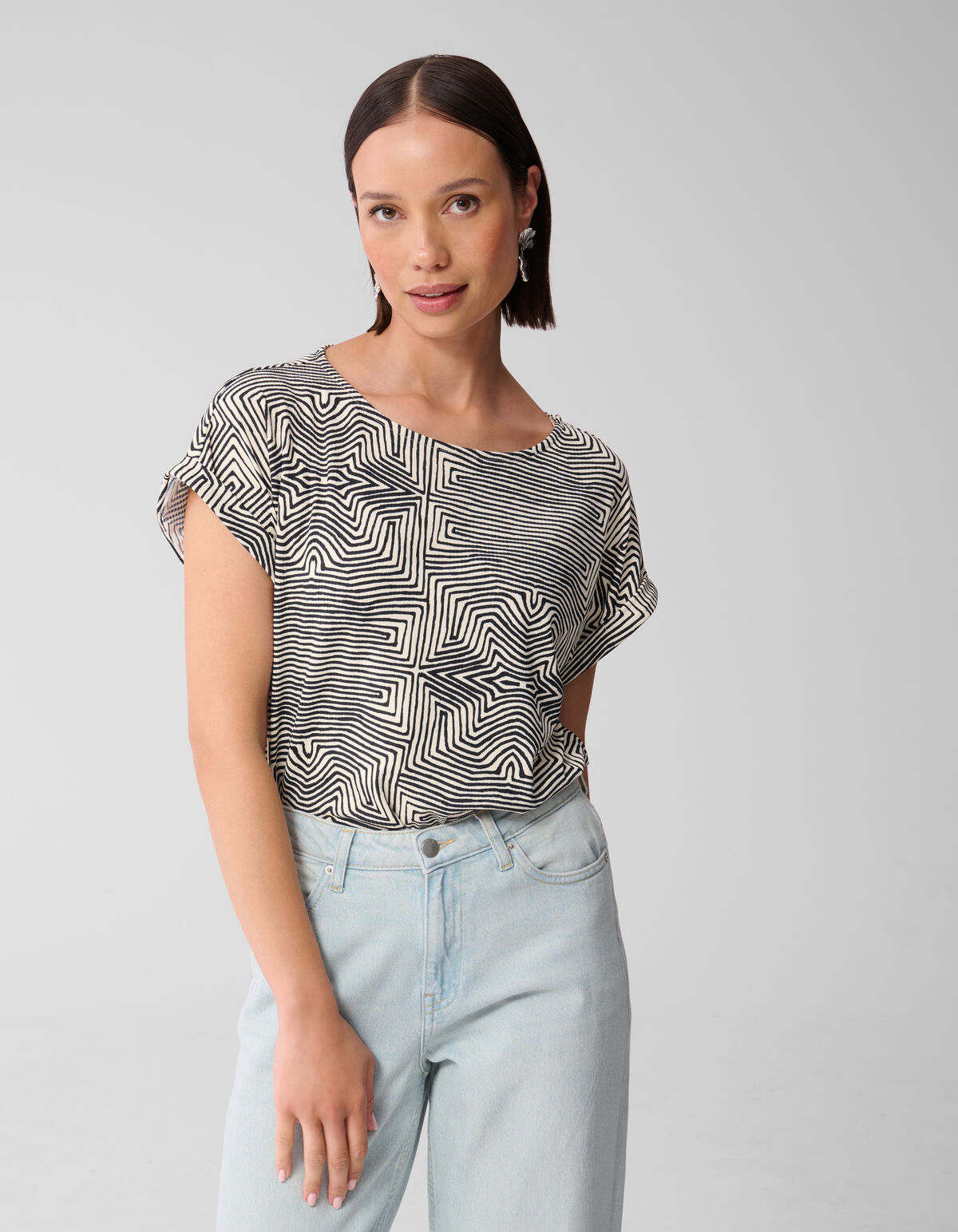 Printed Jersey Rib Top Zwart/Wit SHOEBY WOMEN