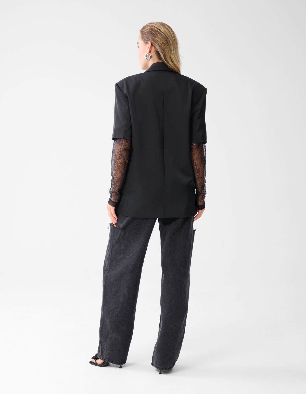 Oversized Blazer Korte Mouw Zwart By Monica SHOEBY WOMEN