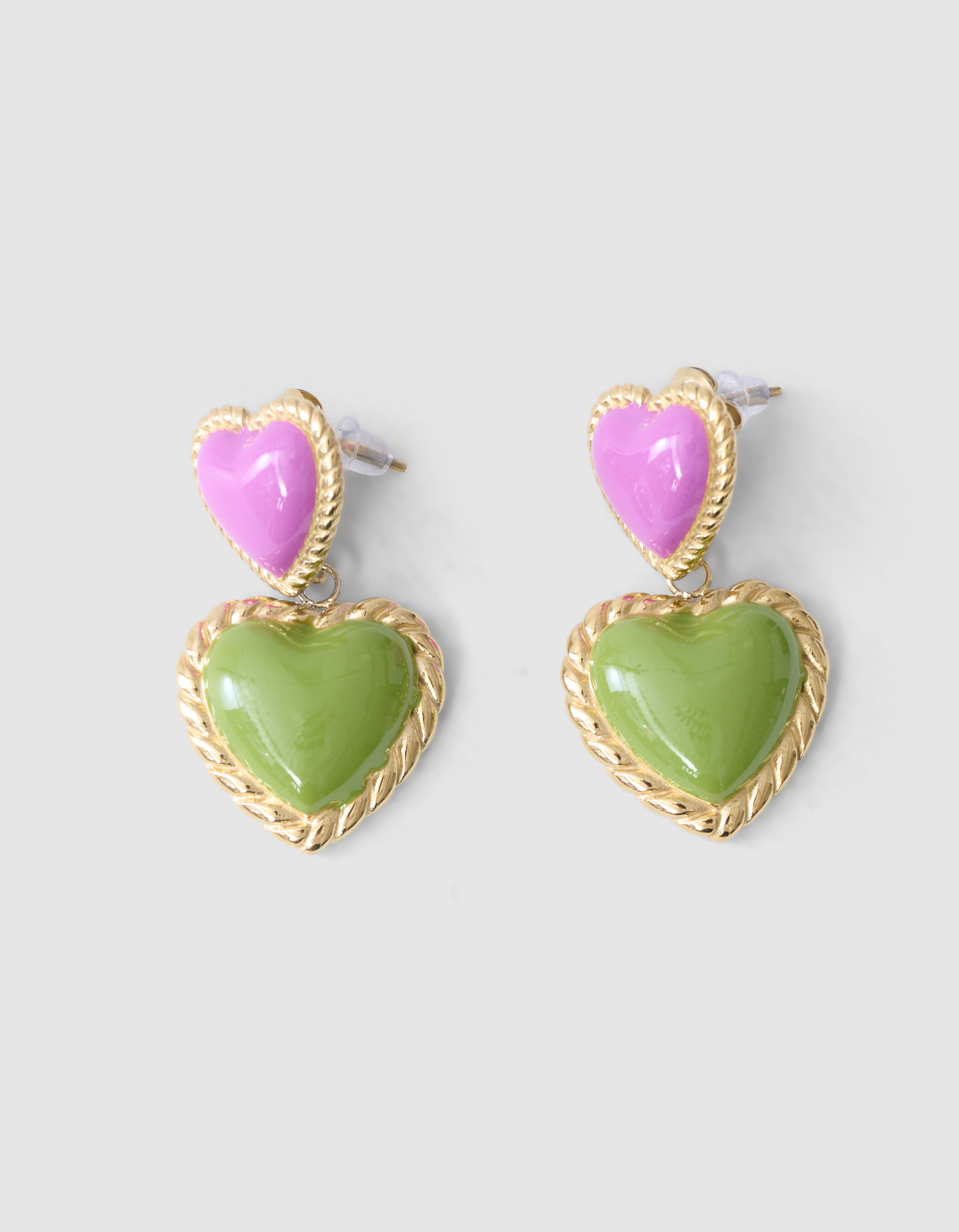Vintage Heart Oorbellen Roze/Groen SHOEBY ACCESSOIRES