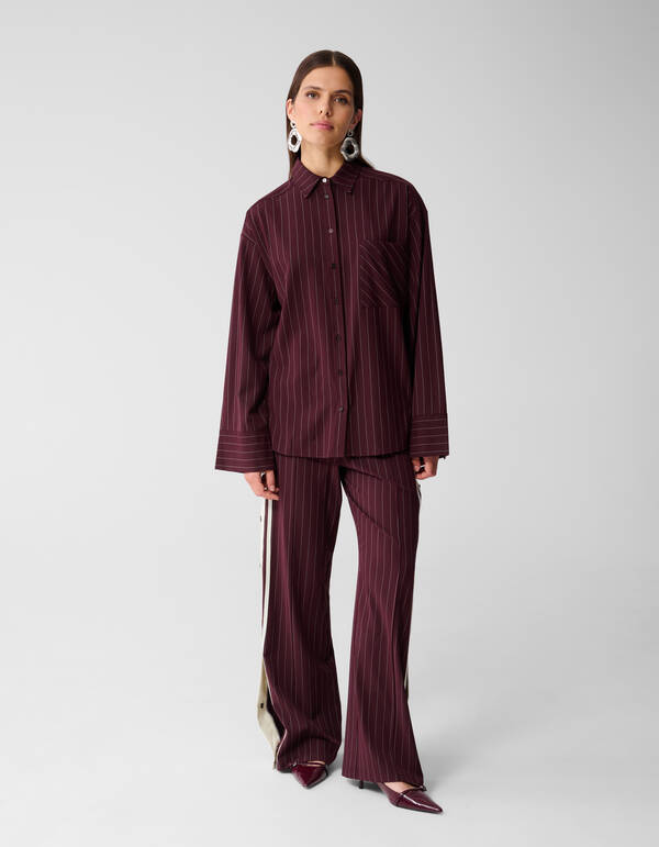 Oversized Pinstripe Blouse Donkerrood SHOEBY WOMEN