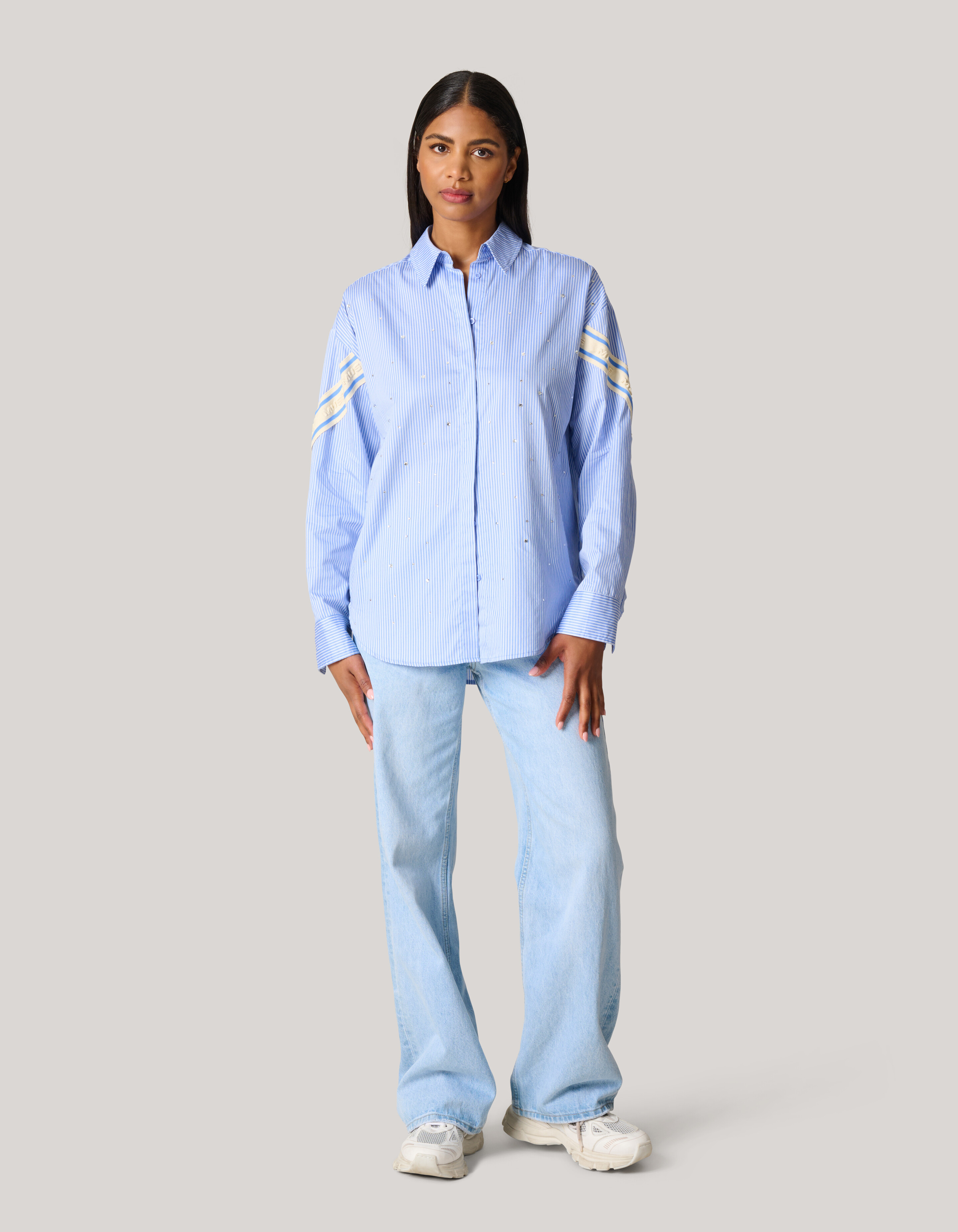 Pinstripe Strass Blouse Lichtblauw SHOEBY WOMEN