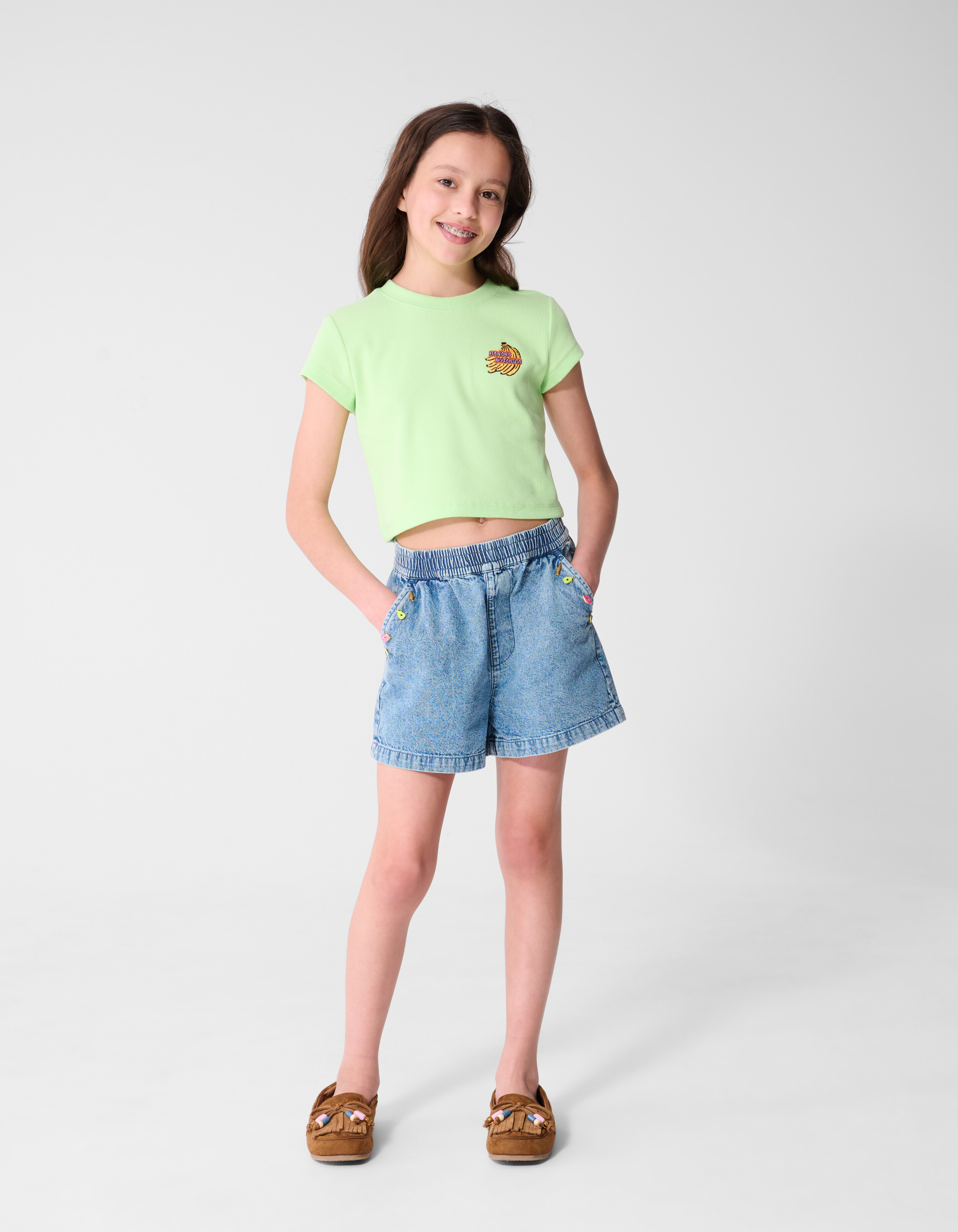 Rib Banana Crop Top Lichtgroen SHOEBY GIRLS