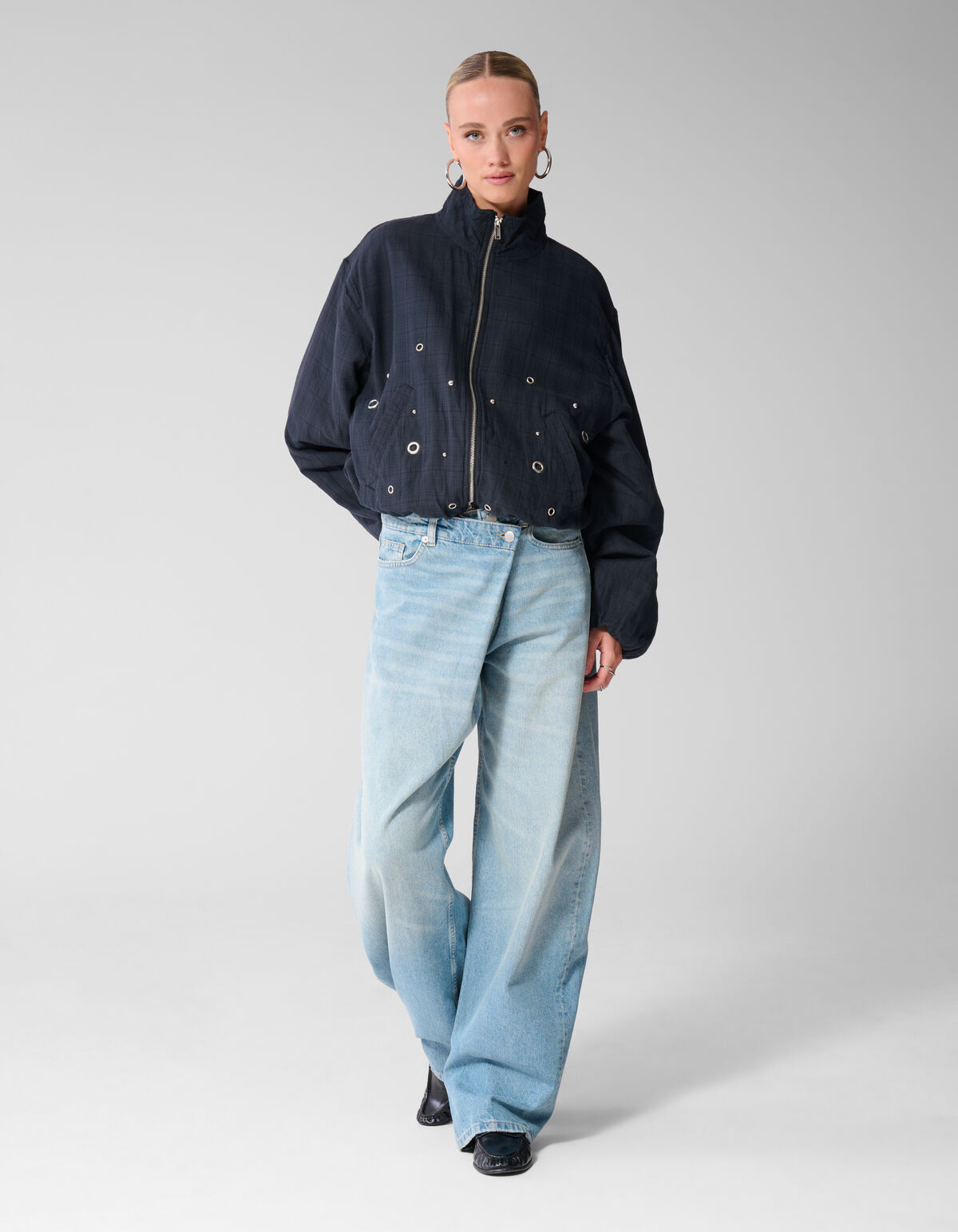 Cropped Ruiten Bomber Donkerblauw SHOEBY WOMEN