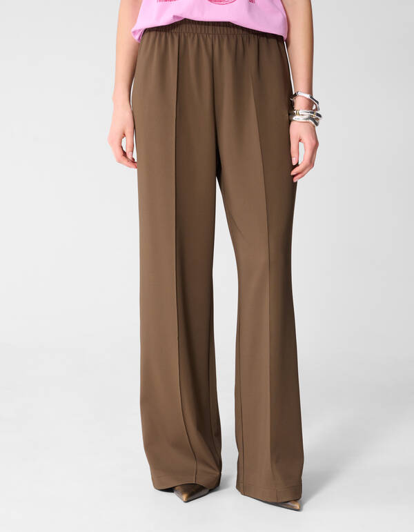 Basic Wide Leg Fit Broek Bruin SHOEBY WOMEN