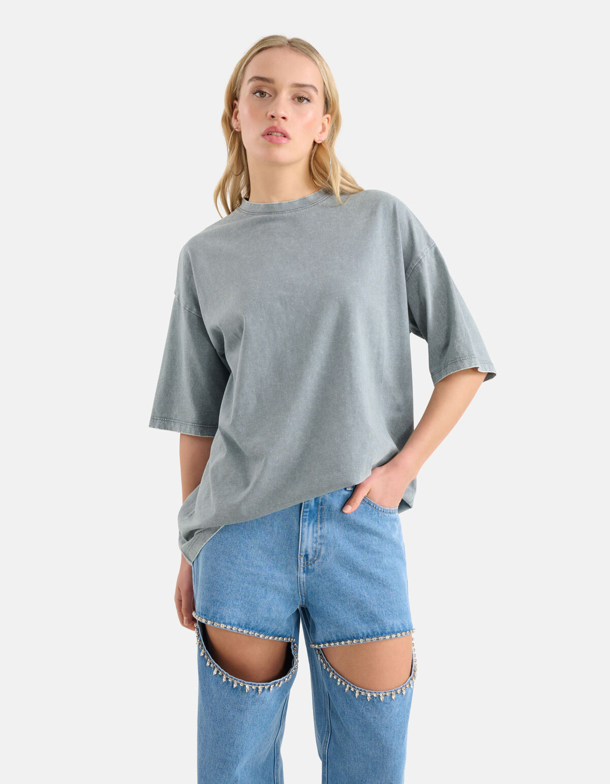 Oversized Washed T-shirt Lichtgrijs SHOEBY WOMEN