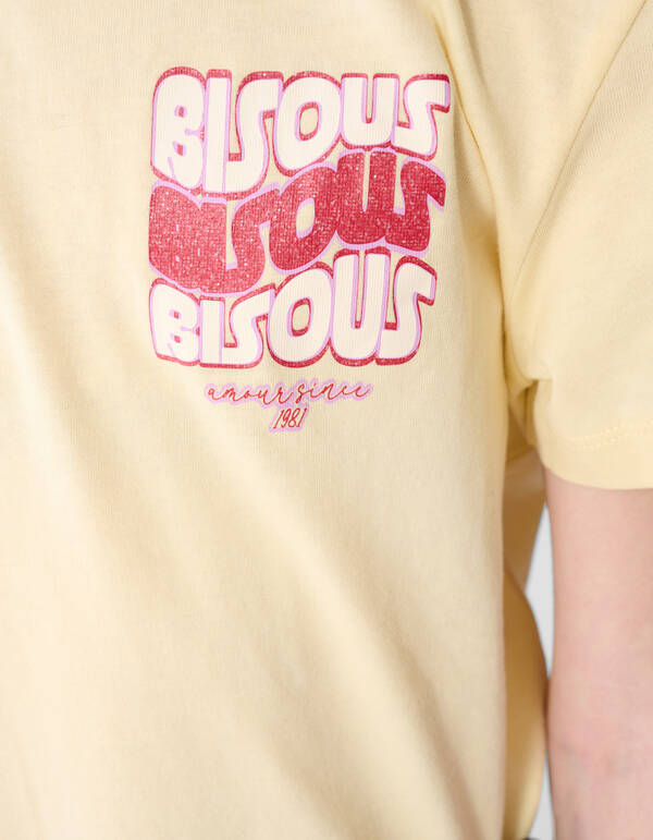 Bisous Glitter Artwork T-shirt Lichtgeel SHOEBY GIRLS