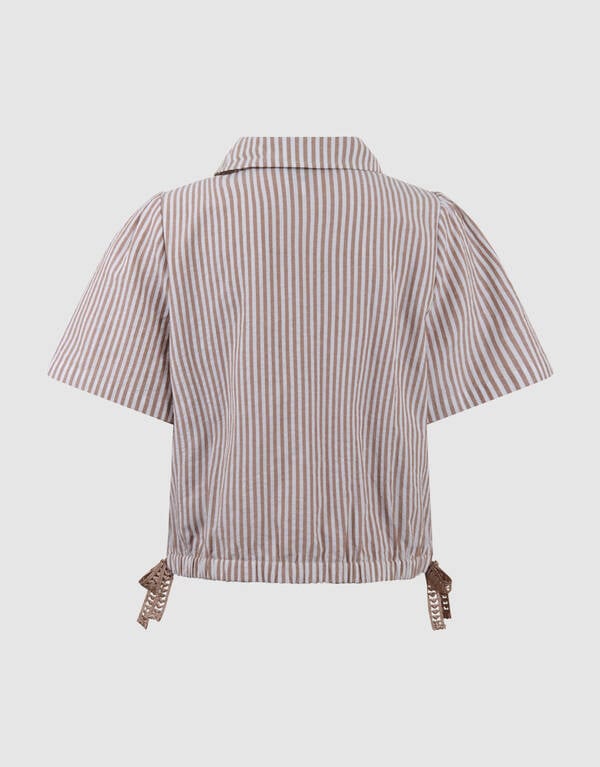 Pinstripe Embroidery Blouse Bruin SHOEBY GIRLS