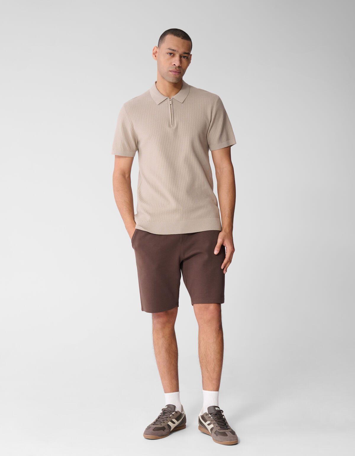 Gebreide Zipper Polo Lichtbruin SHOEBY MEN