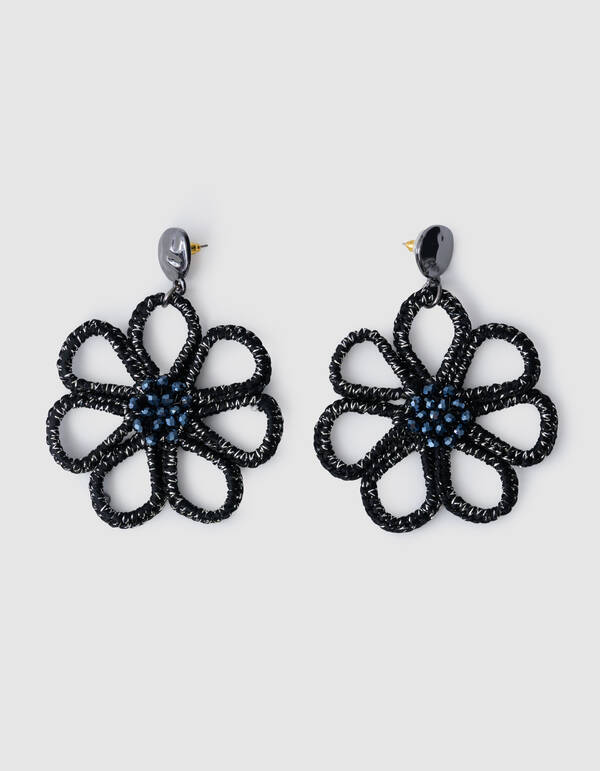 Beaded Bloem Oorbellen Zwart SHOEBY ACCESSOIRES