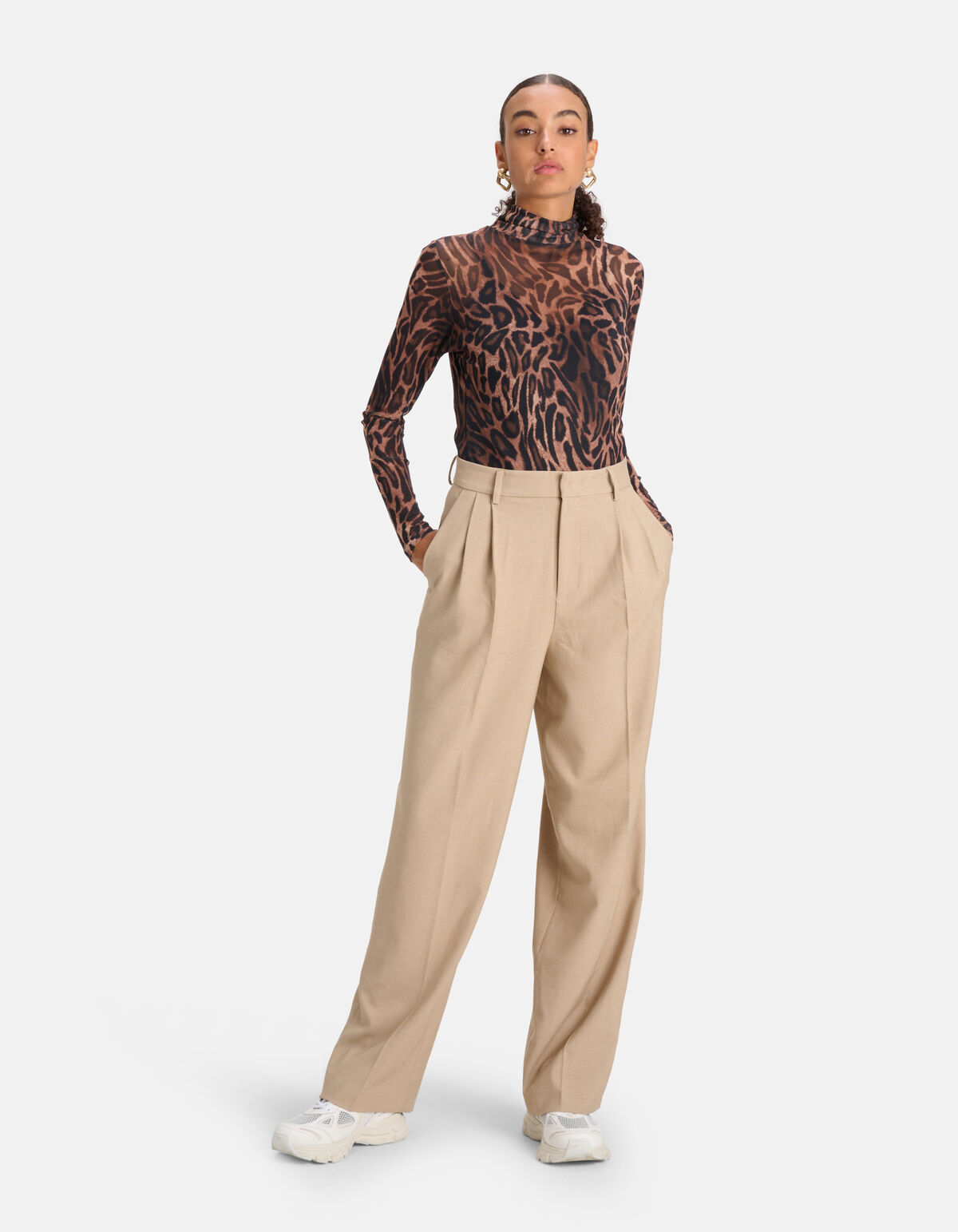 Leopard Print Mesh Top Bruin SHOEBY WOMEN