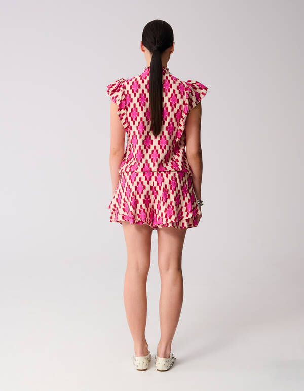 Printed Ruffle Top Roze SHOEBY WOMEN