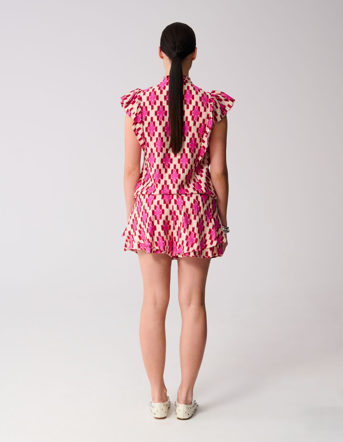 Printed Ruffle Top Roze SHOEBY WOMEN