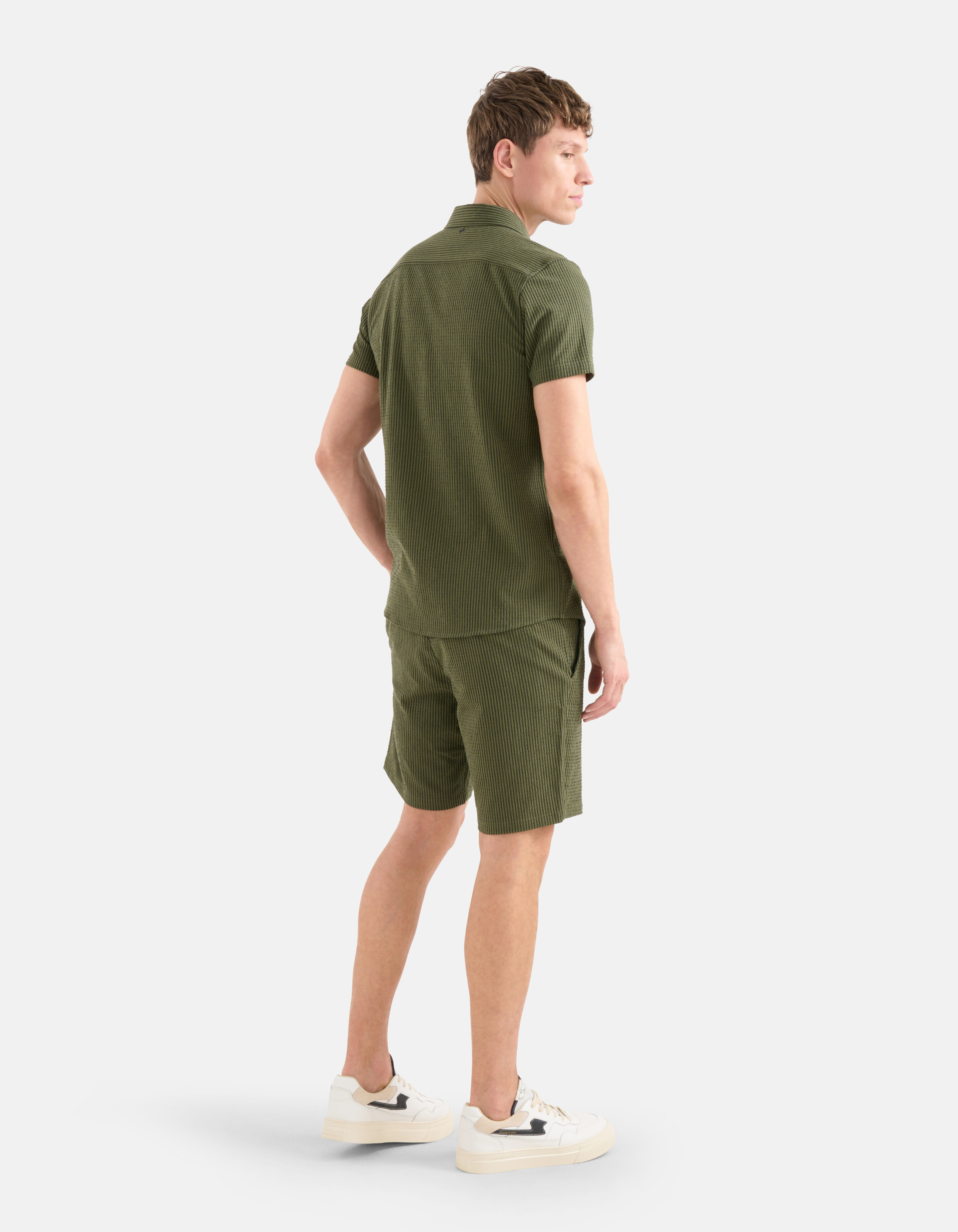 Gestreepte Seersucker Overhemd Groen SHOEBY MEN