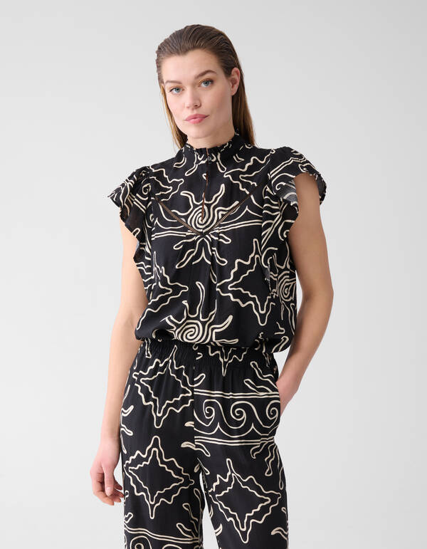 Printed Ruffle Top Zwart SHOEBY WOMEN