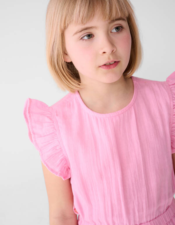 Strawberry Embroidery Mini Jurk Roze SHOEBY GIRLS