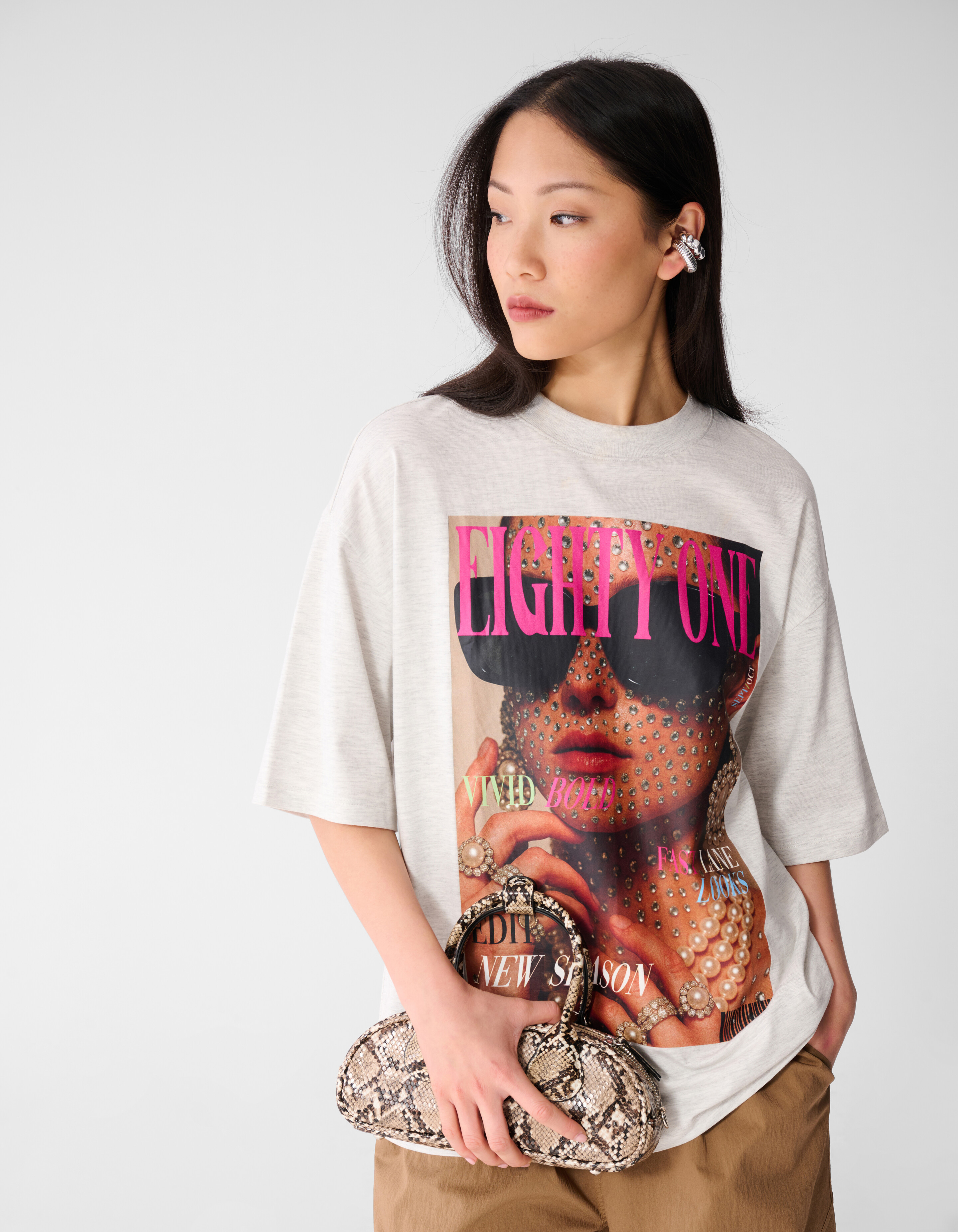 Oversized Magazine Artwork T-shirt Lichtgrijs SHOEBY WOMEN