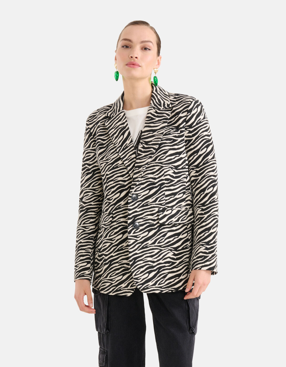 Jacquard Zebraprint Blazer Zwart/Wit SHOEBY WOMEN